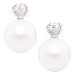Ella Gafter Heart Shape Diamond 17.5mm Pearl Stud Earrings