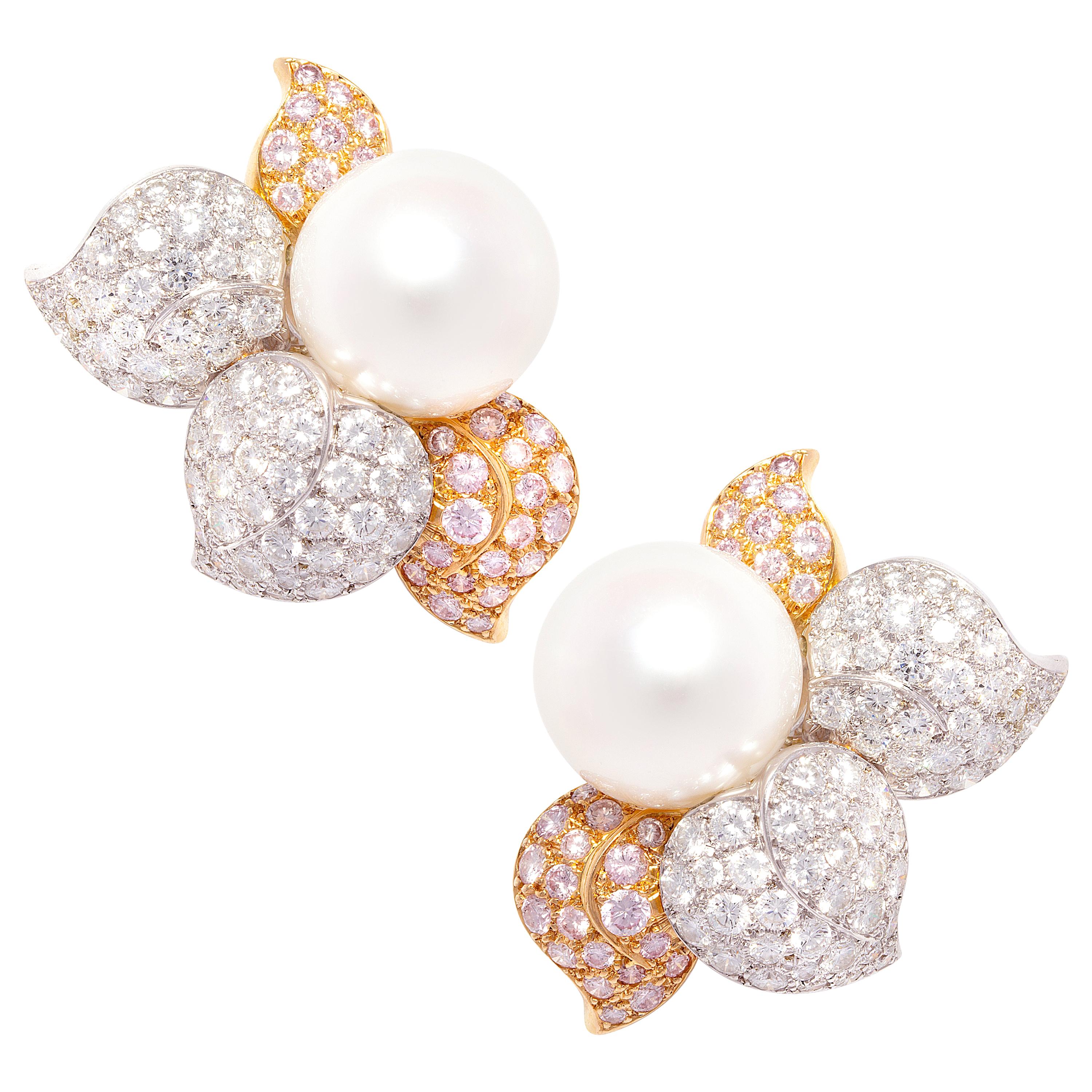 Ella Gafter South Sea Pearl Pink Diamond Earrings
