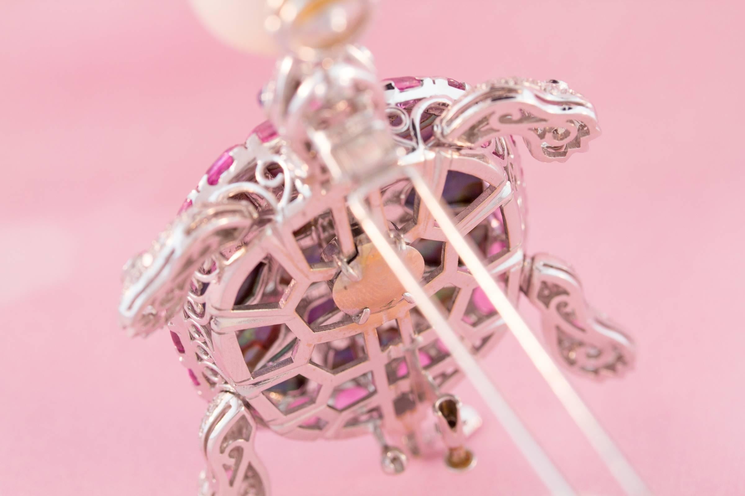 Ella Gafter Pearl Sapphire Diamond Turtle Pin Brooch  For Sale 8
