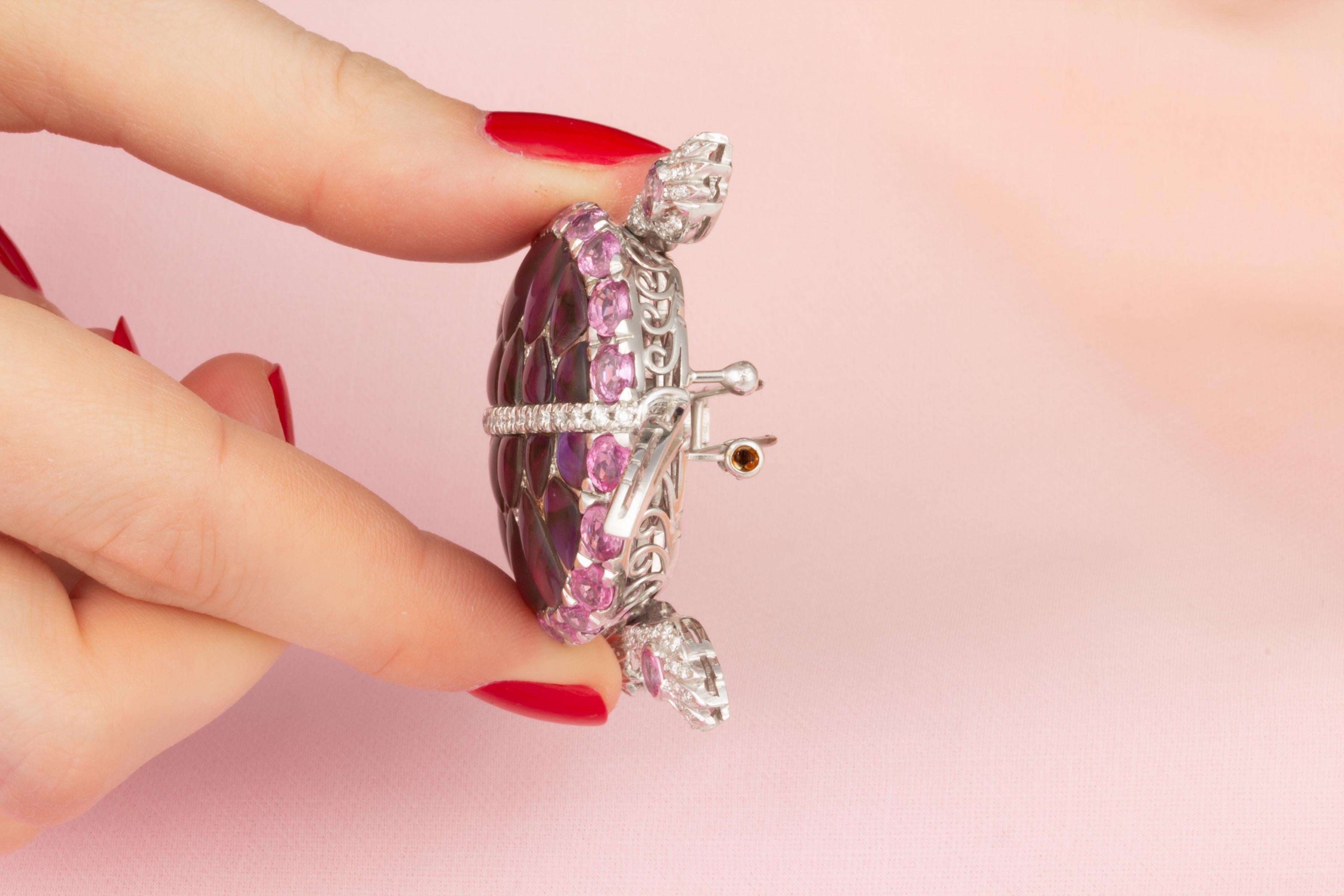 Women's Ella Gafter Pearl Sapphire Diamond Turtle Pin Brooch  For Sale