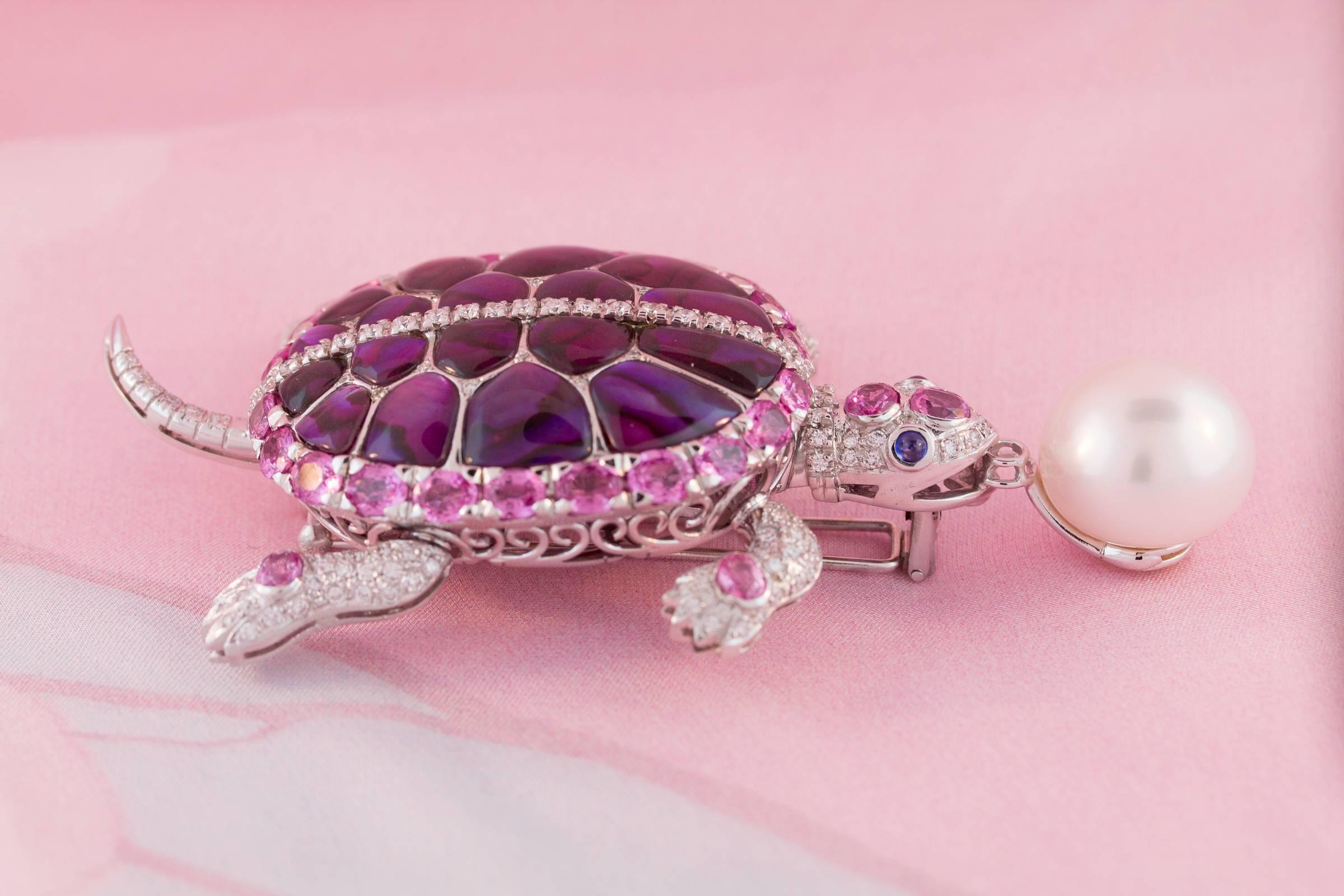 Ella Gafter Pearl Sapphire Diamond Turtle Pin Brooch  For Sale 1