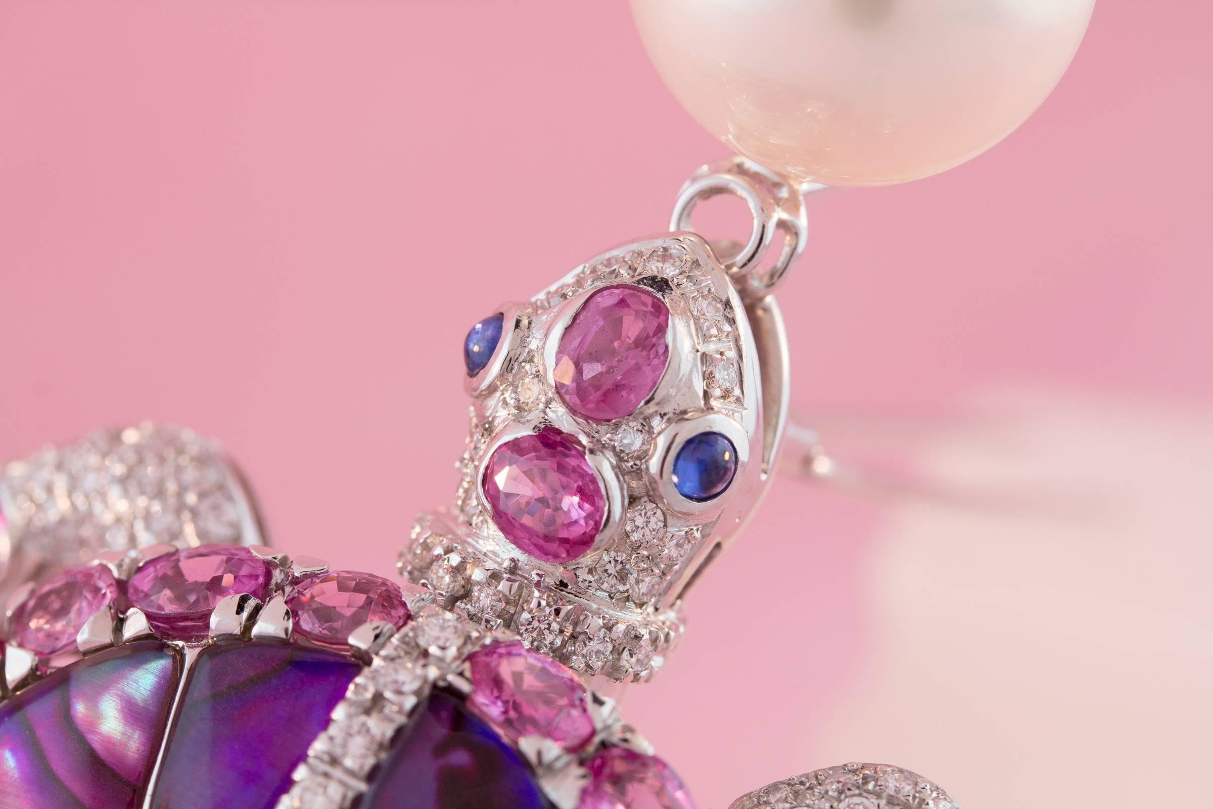 Broche Tortuga Diamantes y Zafiro Rosa Perla 17mm Diseño de Ella Gafter en venta 8