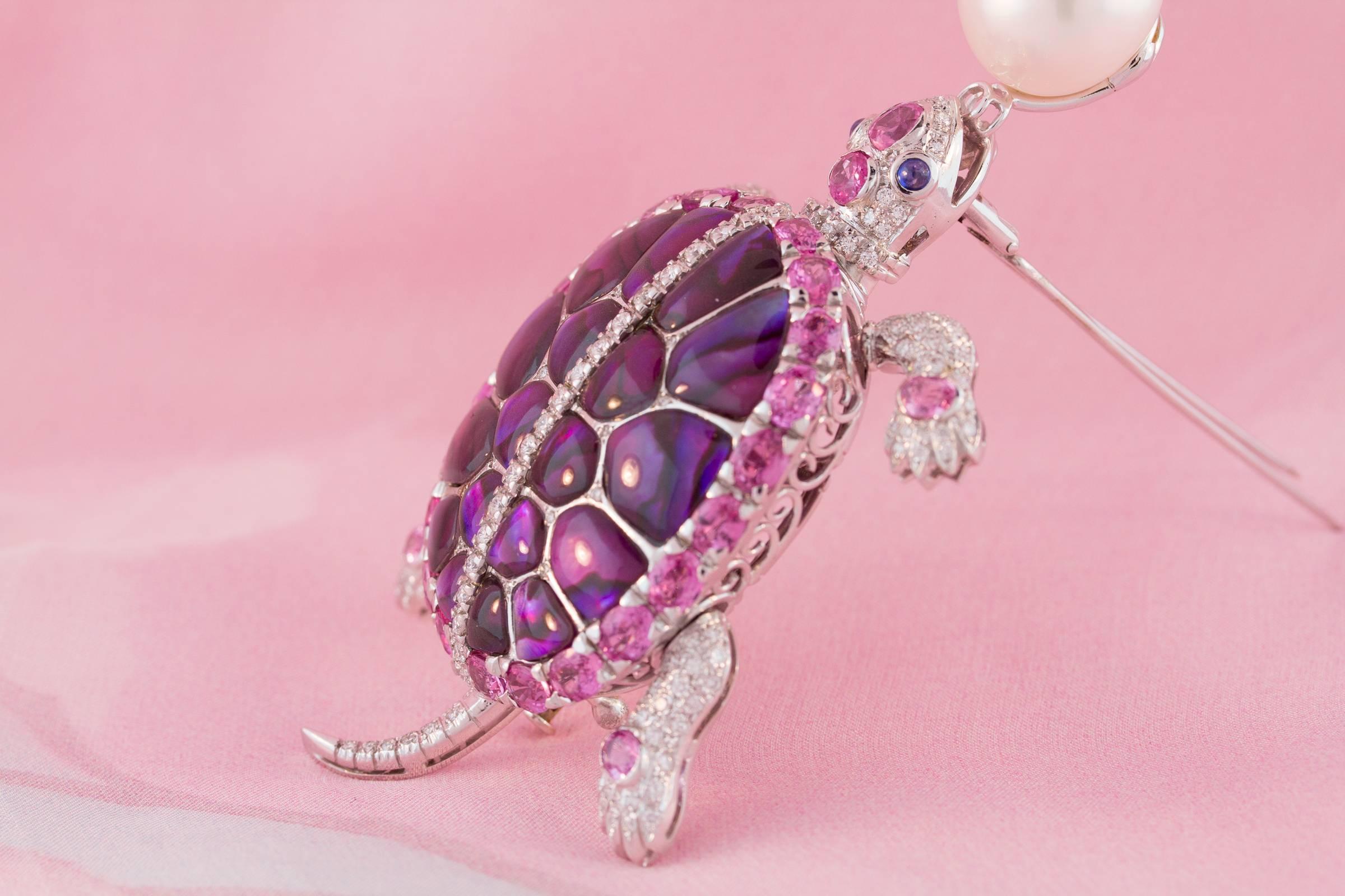 Ella Gafter Pearl Sapphire Diamond Turtle Pin Brooch  For Sale 6