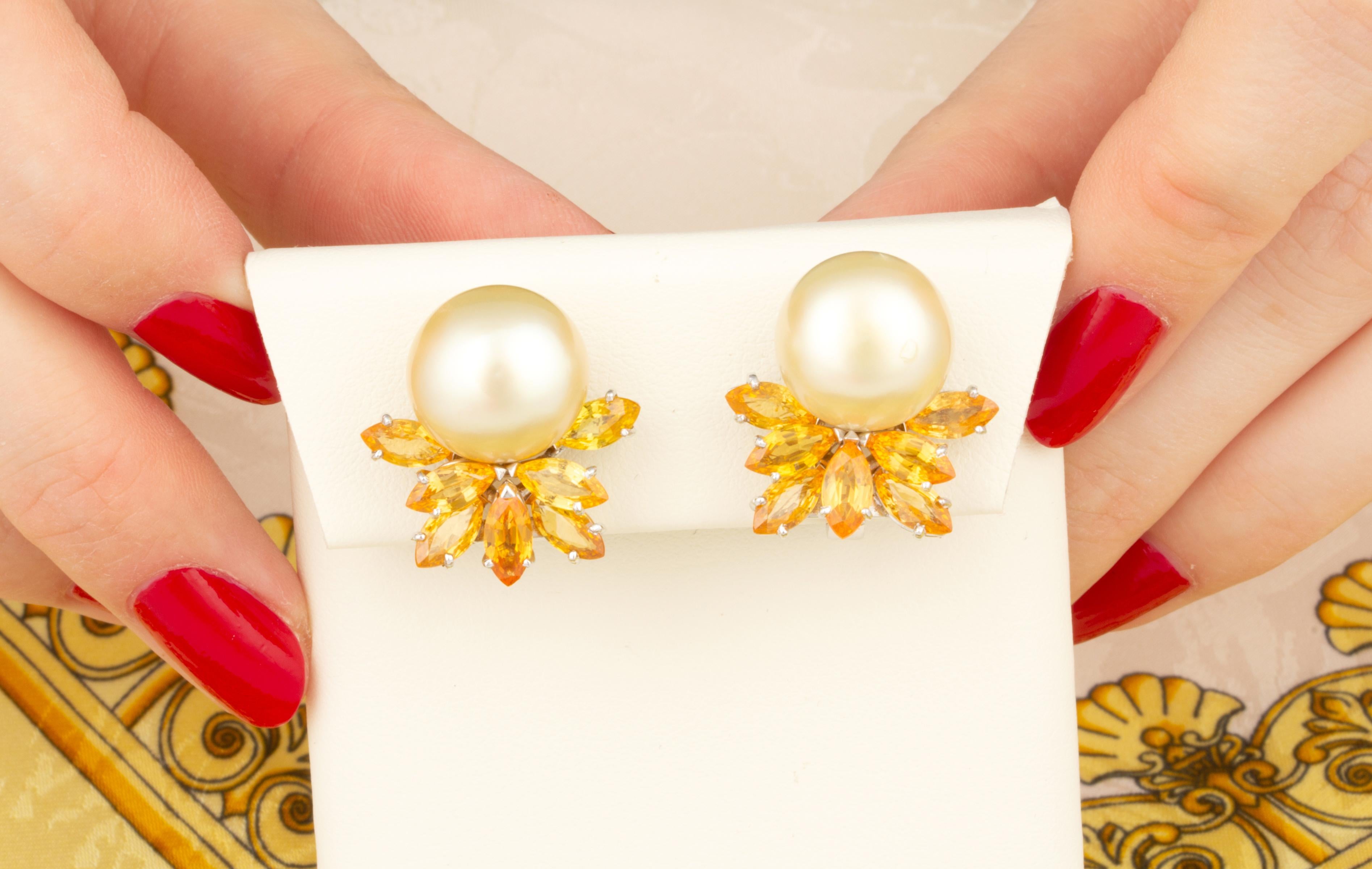 Artist Ella Gafter Pearl Golden Sapphire Earrings For Sale