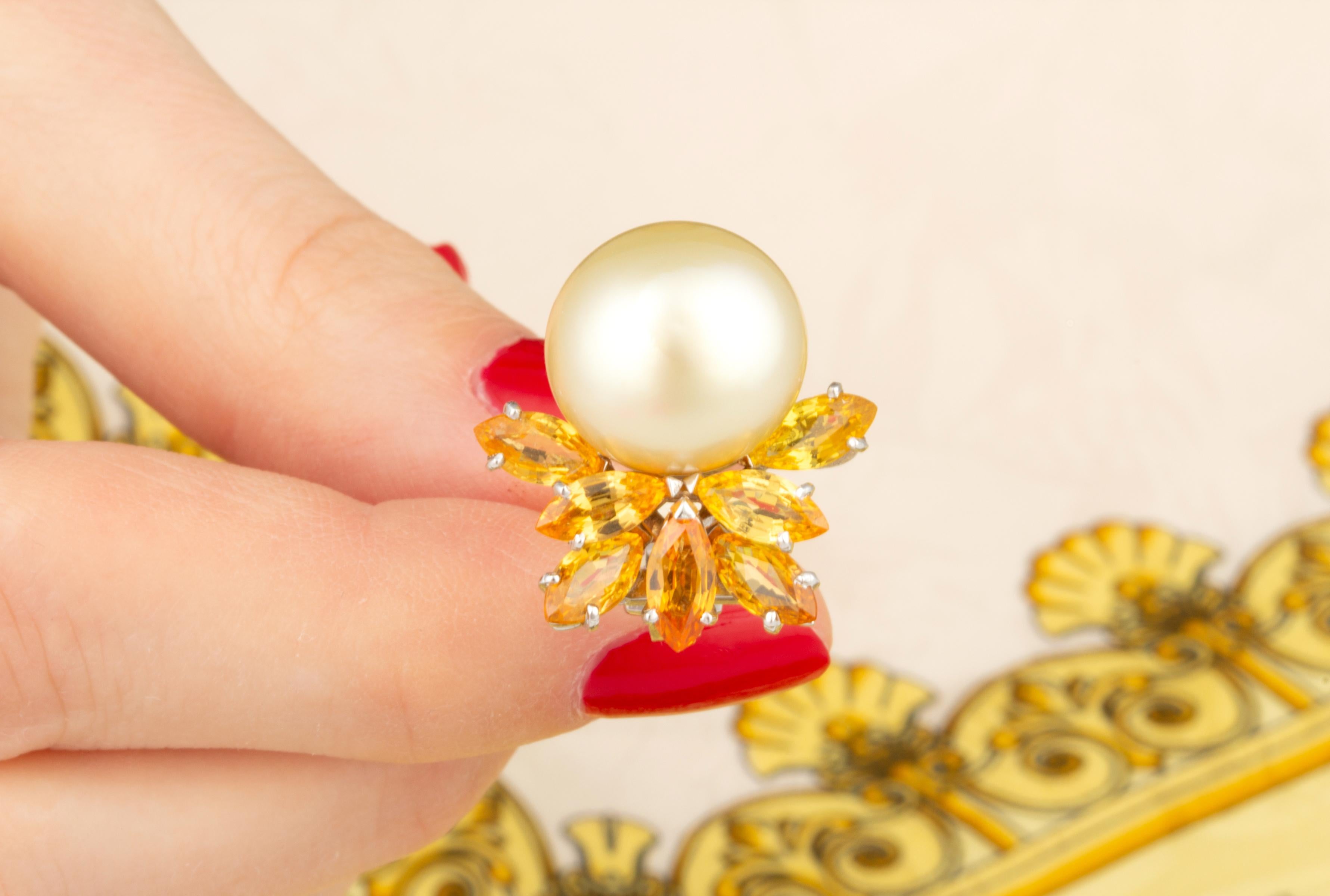 Ella Gafter Pearl Golden Sapphire Earrings For Sale 1