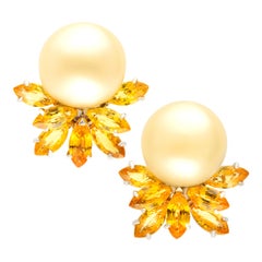 Golden Pearl Yellow Sapphire Clip-On Earrings Spray Design by Ella Gafter