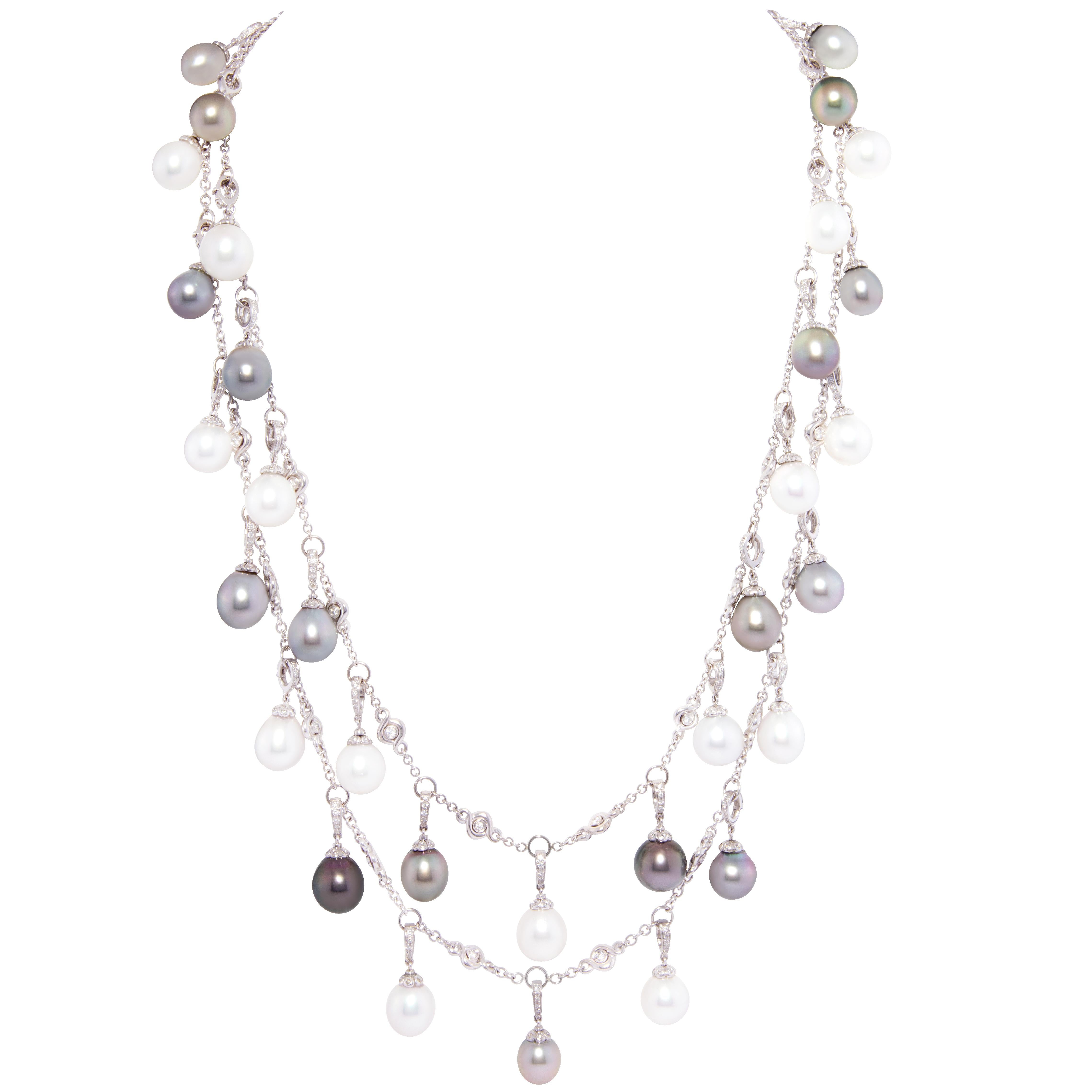 Artist Ella Gafter South Sea Tahitian Pearl Diamond Necklace For Sale