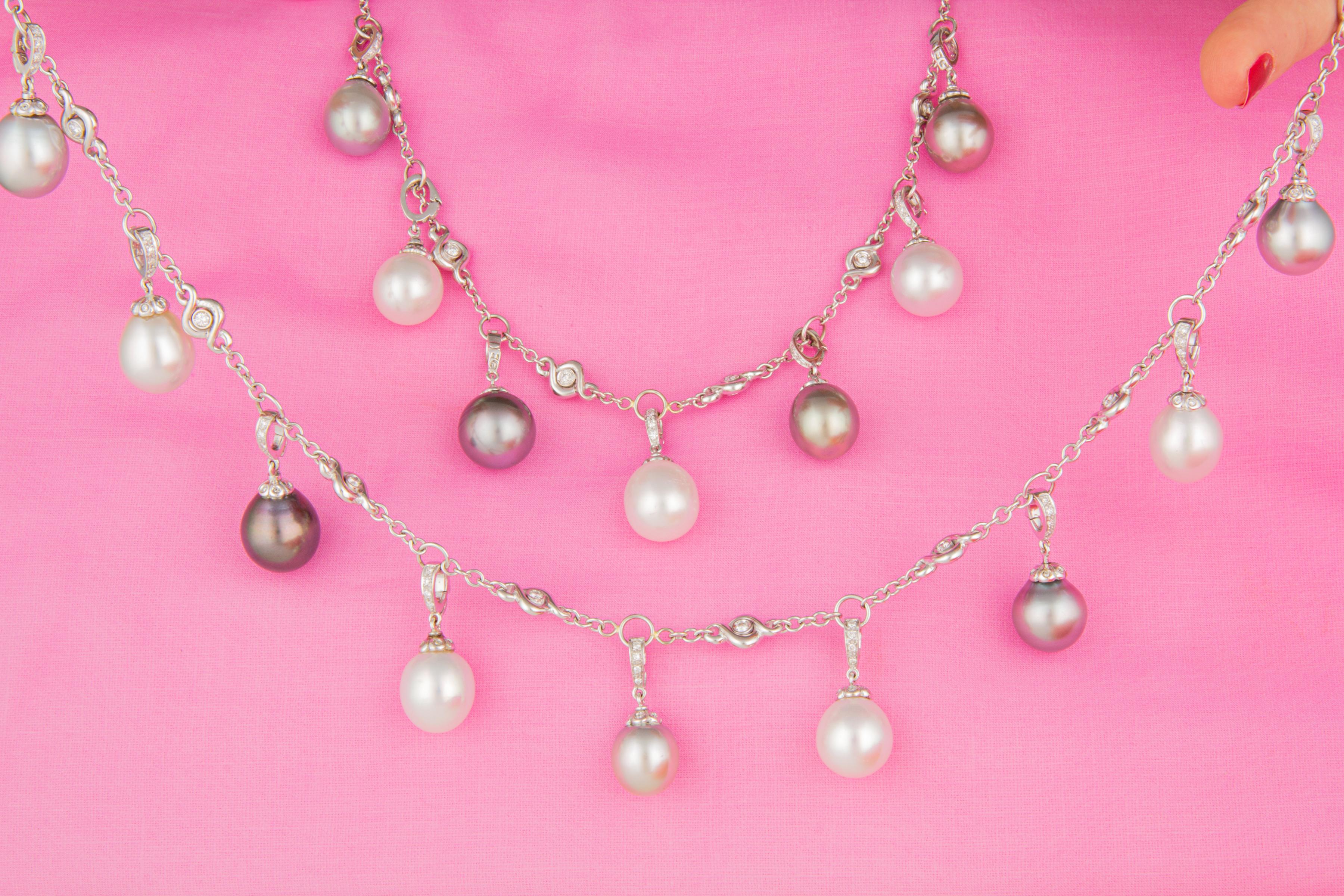 Ella Gafter South Sea Tahitian Pearl Diamond Necklace In New Condition For Sale In New York, NY