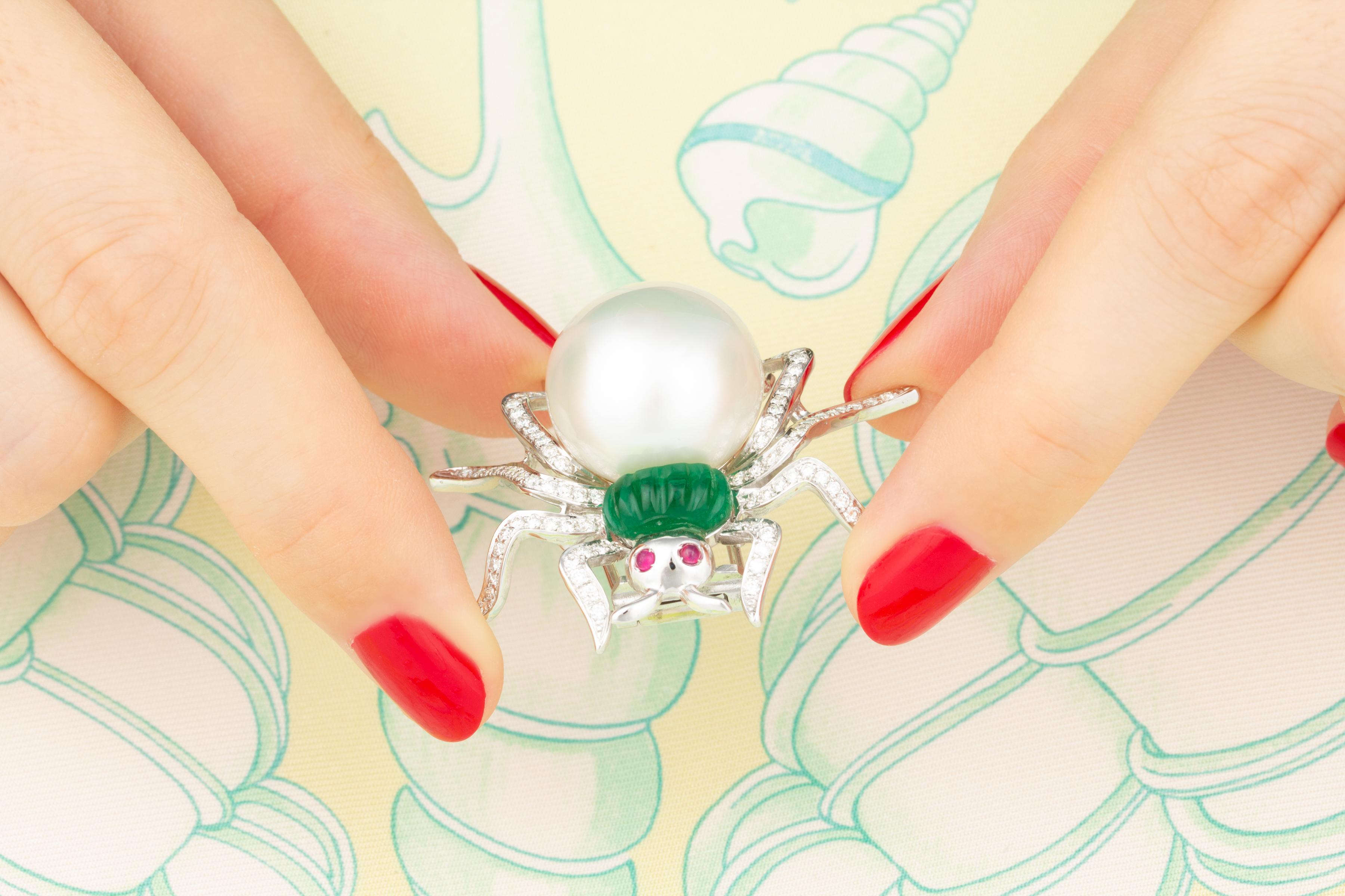 Ella Gafter Spider 18.2mm Perle Spinne Brosche Pin im Zustand „Neu“ im Angebot in New York, NY