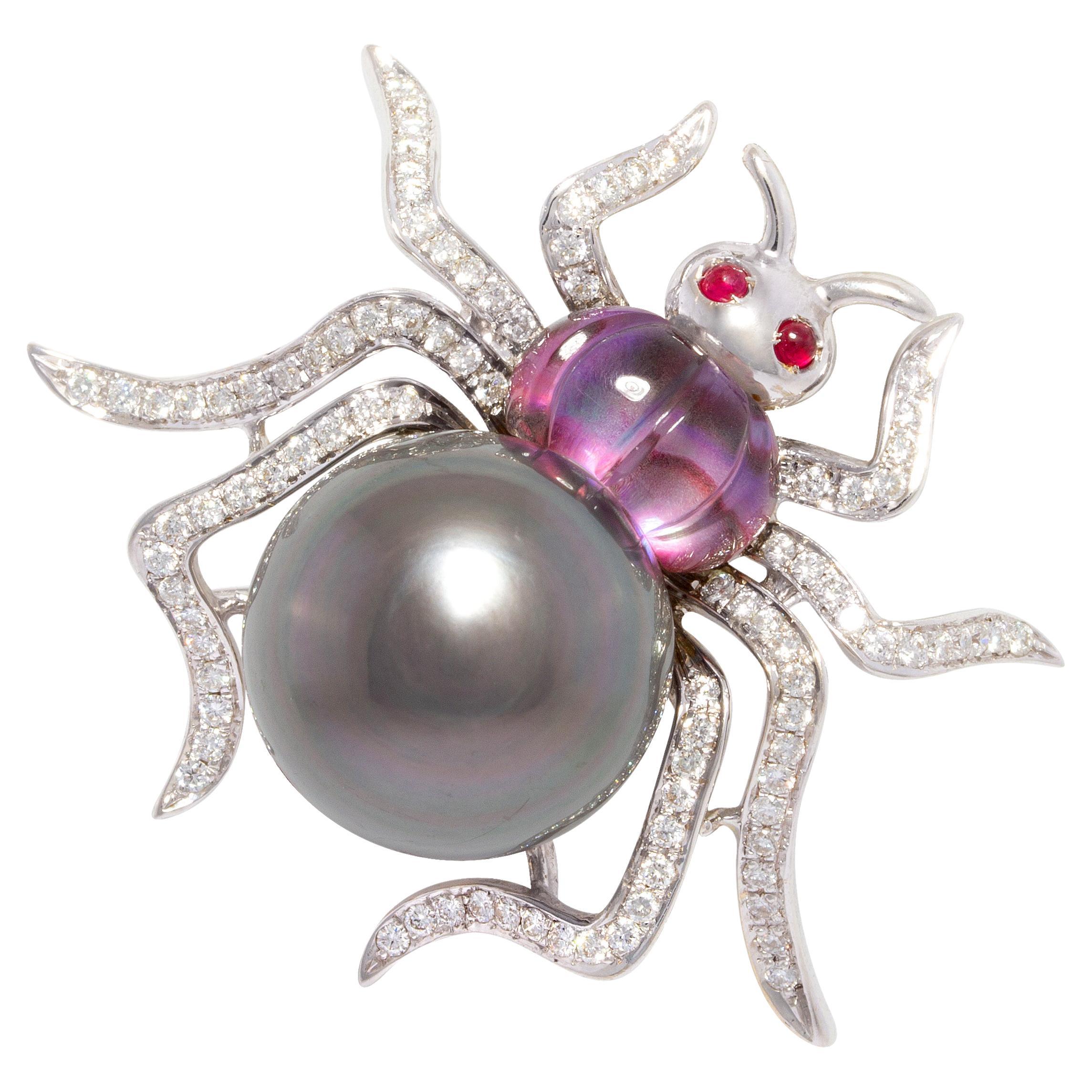 Ella Gafter Spider Tahitian Black Pearl Brooch Pin