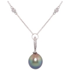 Ella Gafter Tahitian Pearl Diamond Pendant Necklace