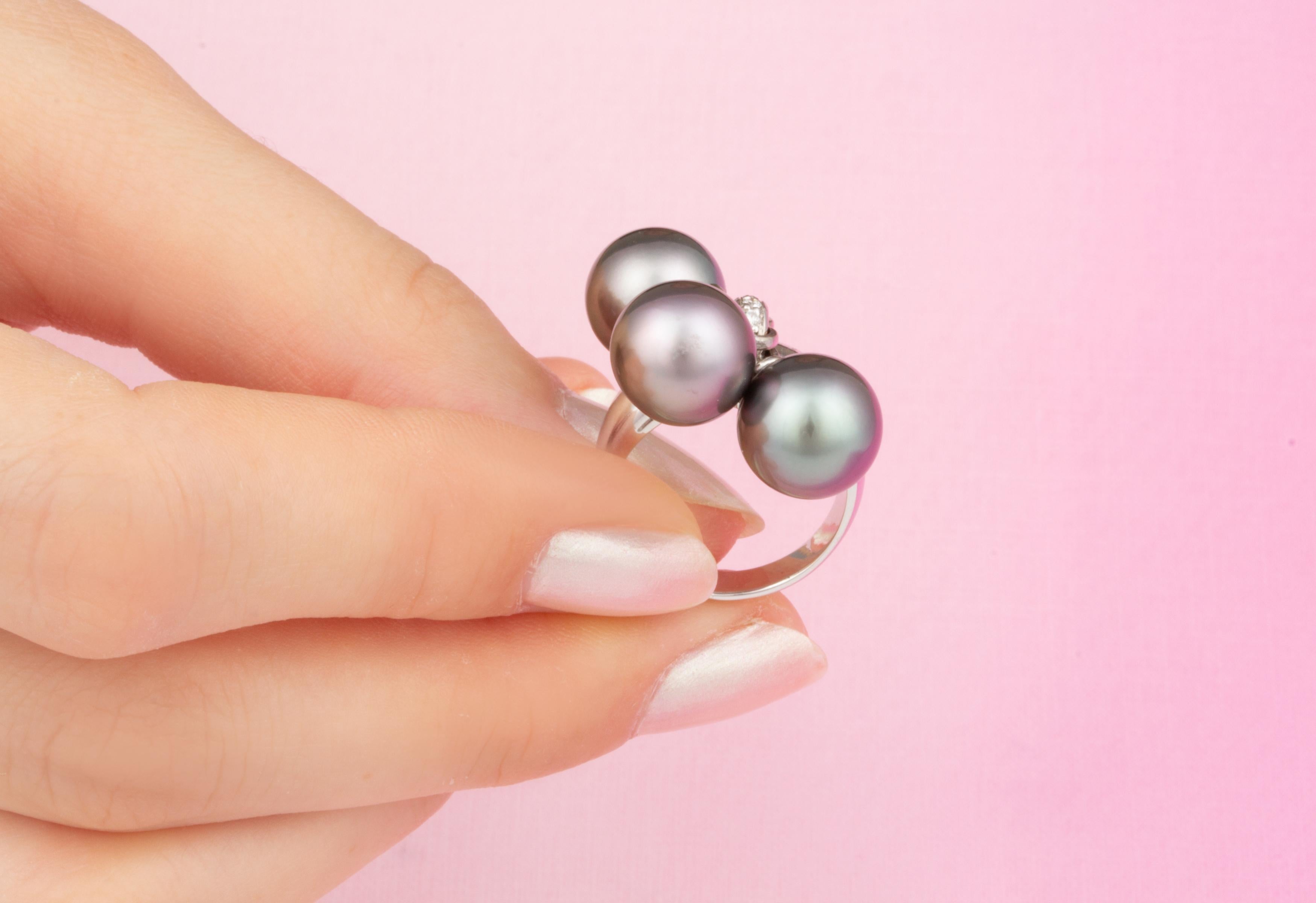 Ella Gafter Tahitian Pearl Diamond Ring In New Condition For Sale In New York, NY