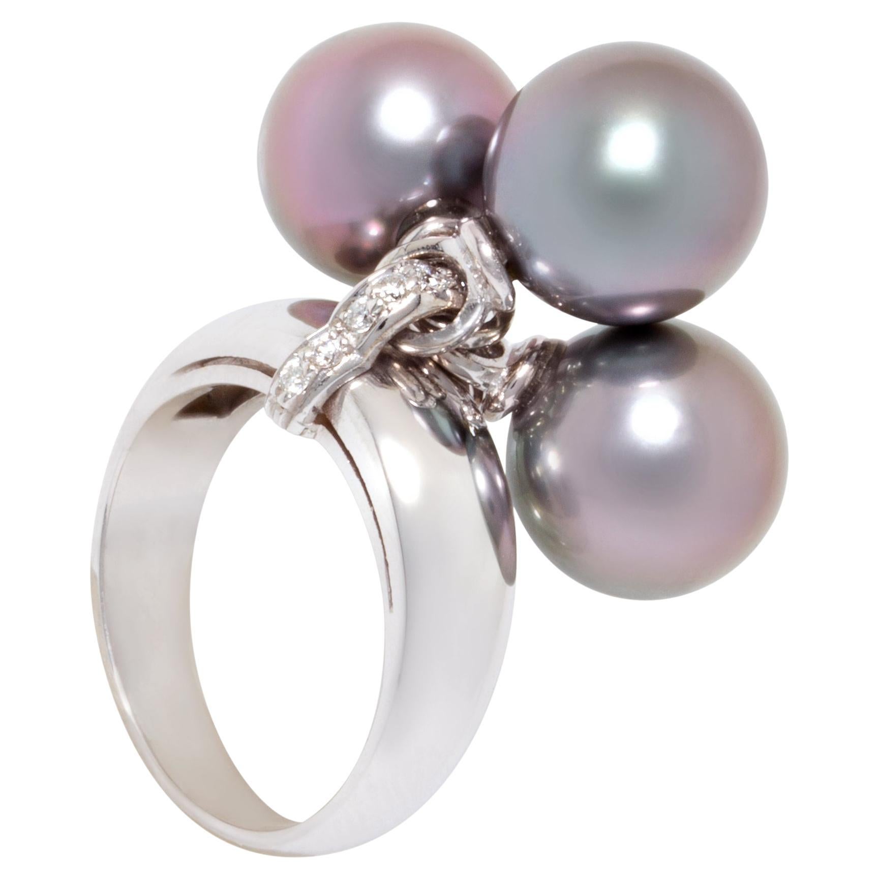 Ella Gafter Tahitian Pearl Diamond Ring For Sale