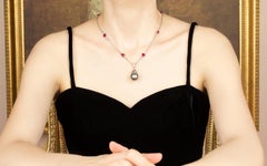 Tahitian Black Pearl Diamond Ruby Pendant Necklace Design by Ella Gafter