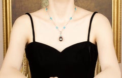 Tahitian Black Pearl 20 x 16mm Diamond Turquoise Necklace Design by Ella Gafter