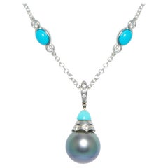 Ella Gafter Tahitian Pearl Diamond Turquoise Pendant Necklace