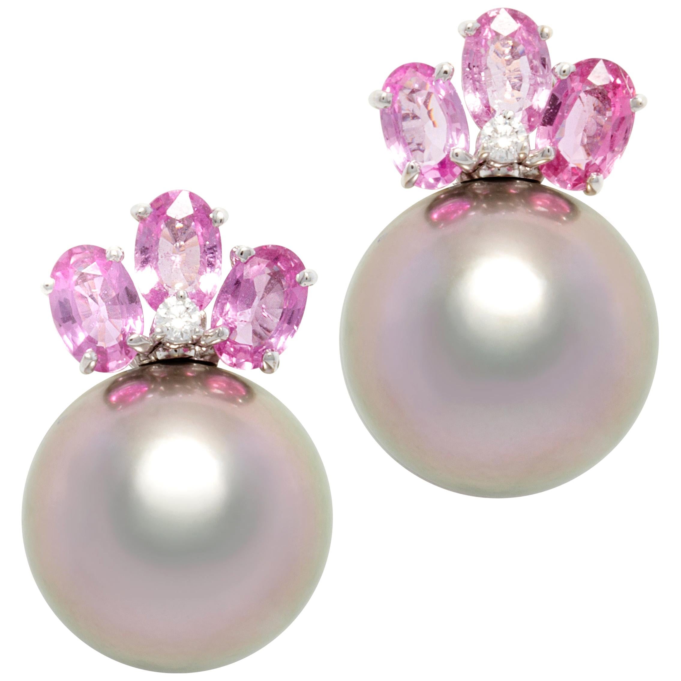 Ella Gafter Tahitian Pearl Pink Sapphire Stud Earrings