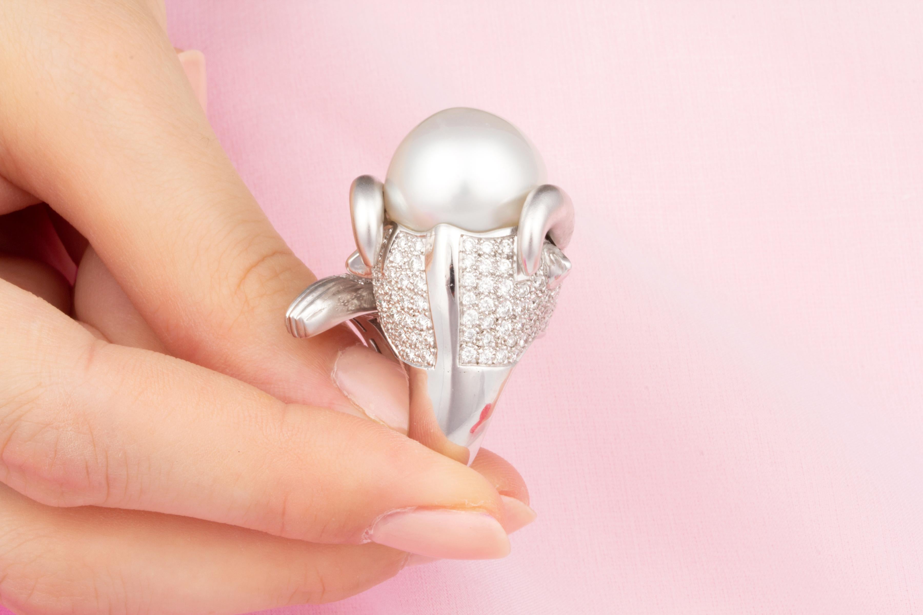 Women's or Men's Ella Gafter Taurus Diamond 17mm Pearl Zodiac Ring  For Sale