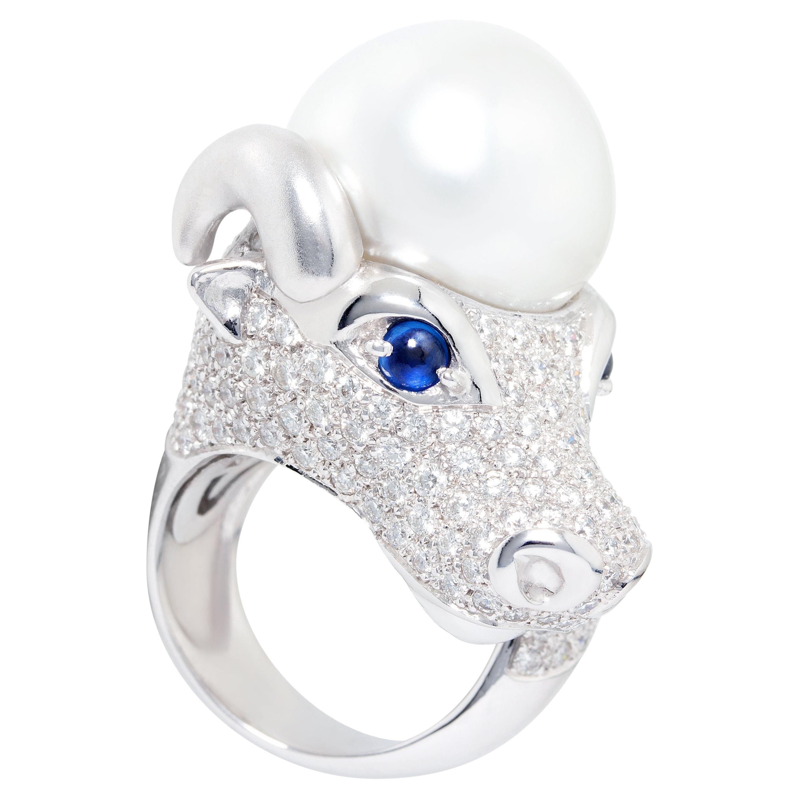 Ella Gafter Taurus Diamond 17mm Pearl Zodiac Ring  For Sale