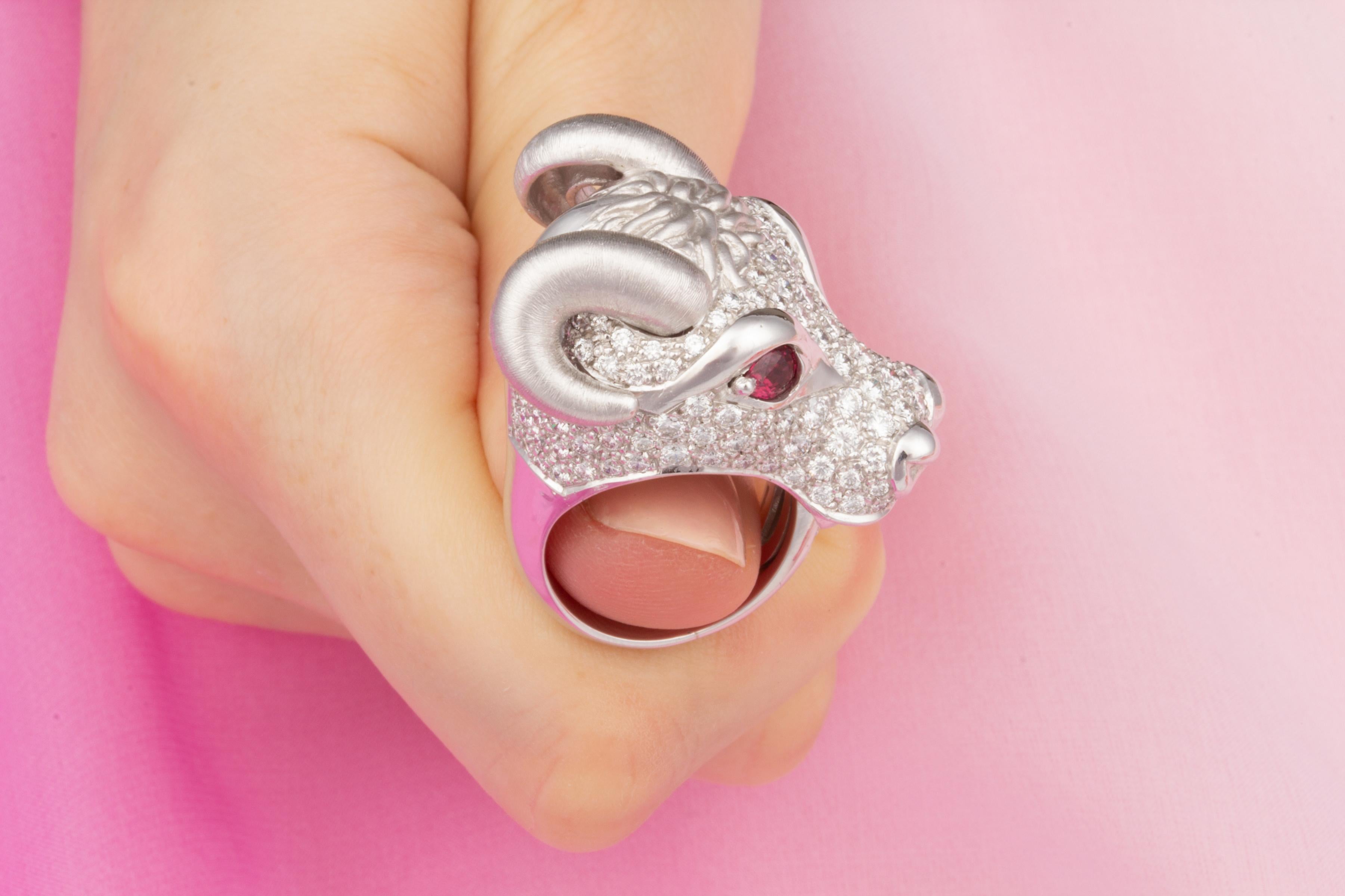 Artist Ella Gafter Taurus Diamond Ruby Zodiac Ring  For Sale