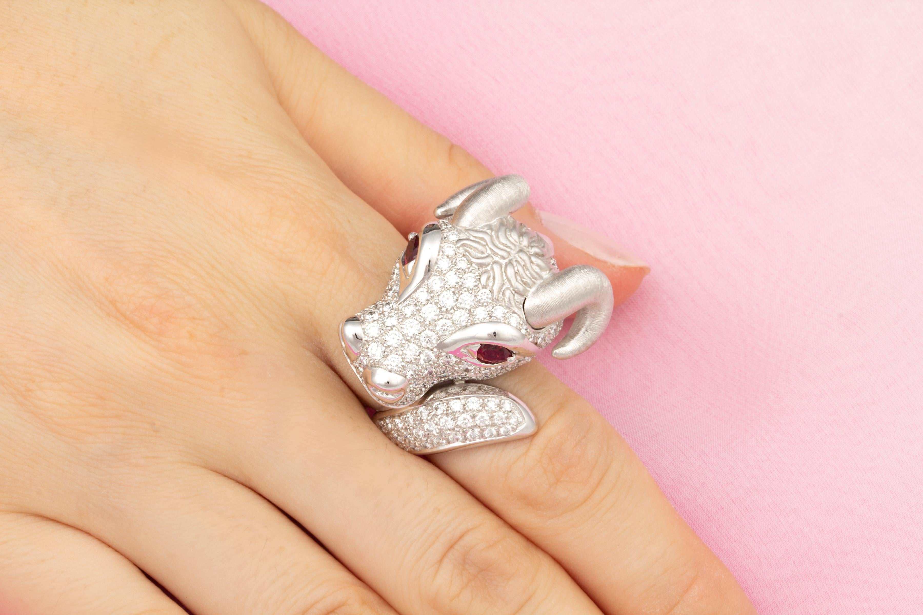 Women's or Men's Ella Gafter Taurus Diamond Ruby Zodiac Ring  For Sale
