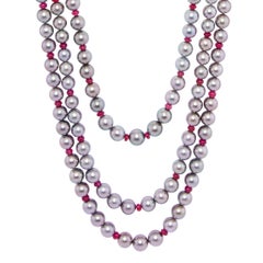Tahitian Pearl and Ruby Triple Strand Necklace Set Design by Ella Gafter