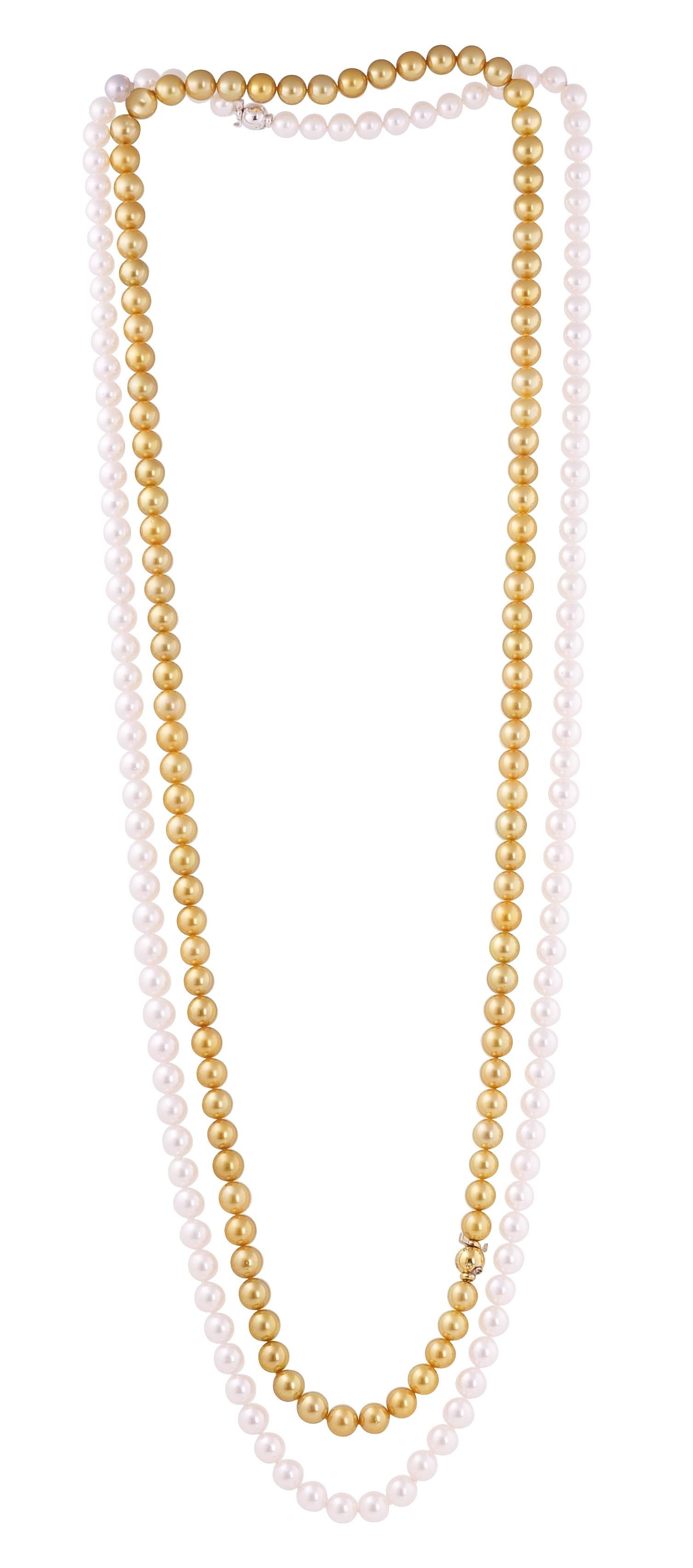Ella Gafter Sehr langes Set aus weißen und goldenen Perlen-Halskette im Angebot 7