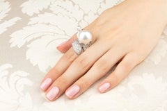 Virgo Zodiac Cocktail Ring South Sea Pearl Diamonds Design by Ella Gafter