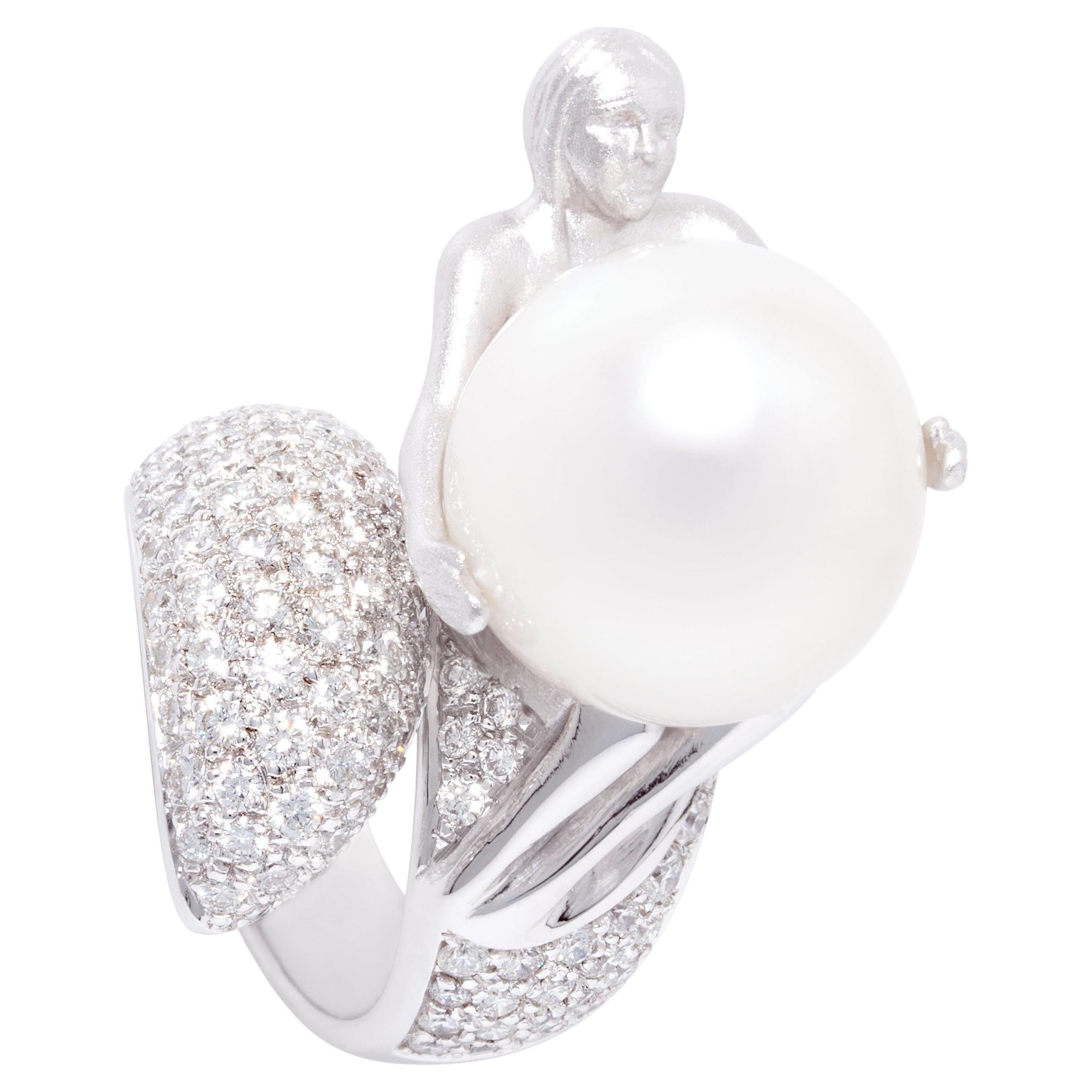 Ella Gafter Virgo Diamond Pearl Zodiac Ring For Sale