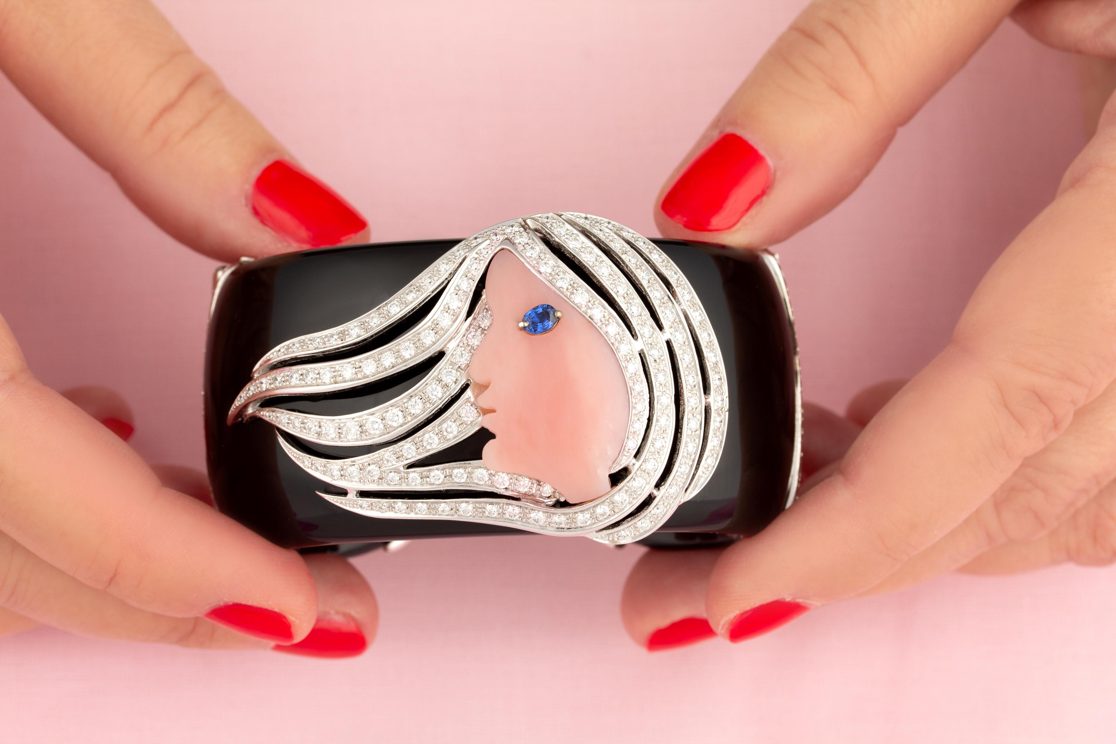 Artist Ella Gafter Virgo Zodiac Cuff Bracelet with Diamonds For Sale