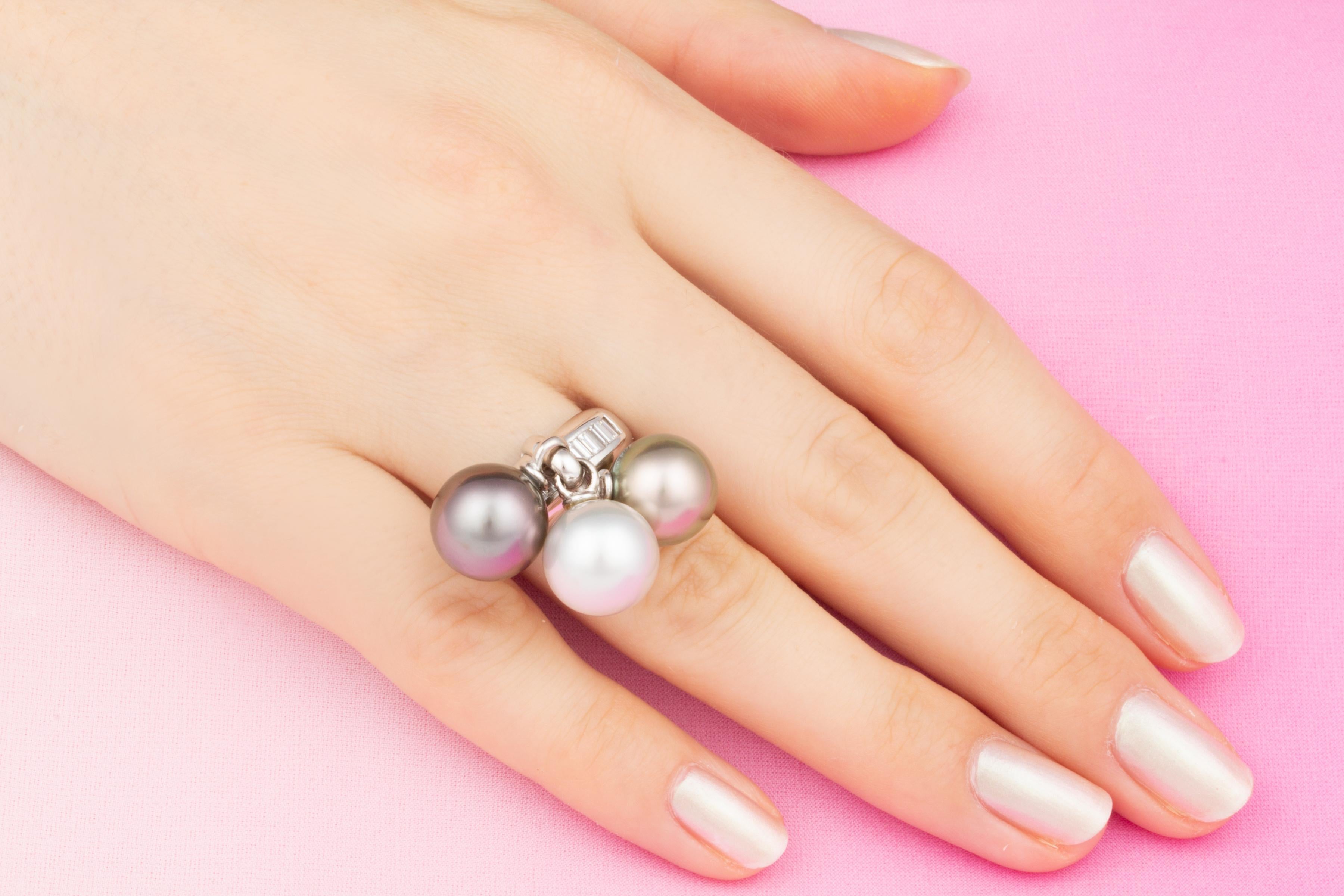 Artist Ella Gafter Whimsical Pearl Diamond Ring For Sale