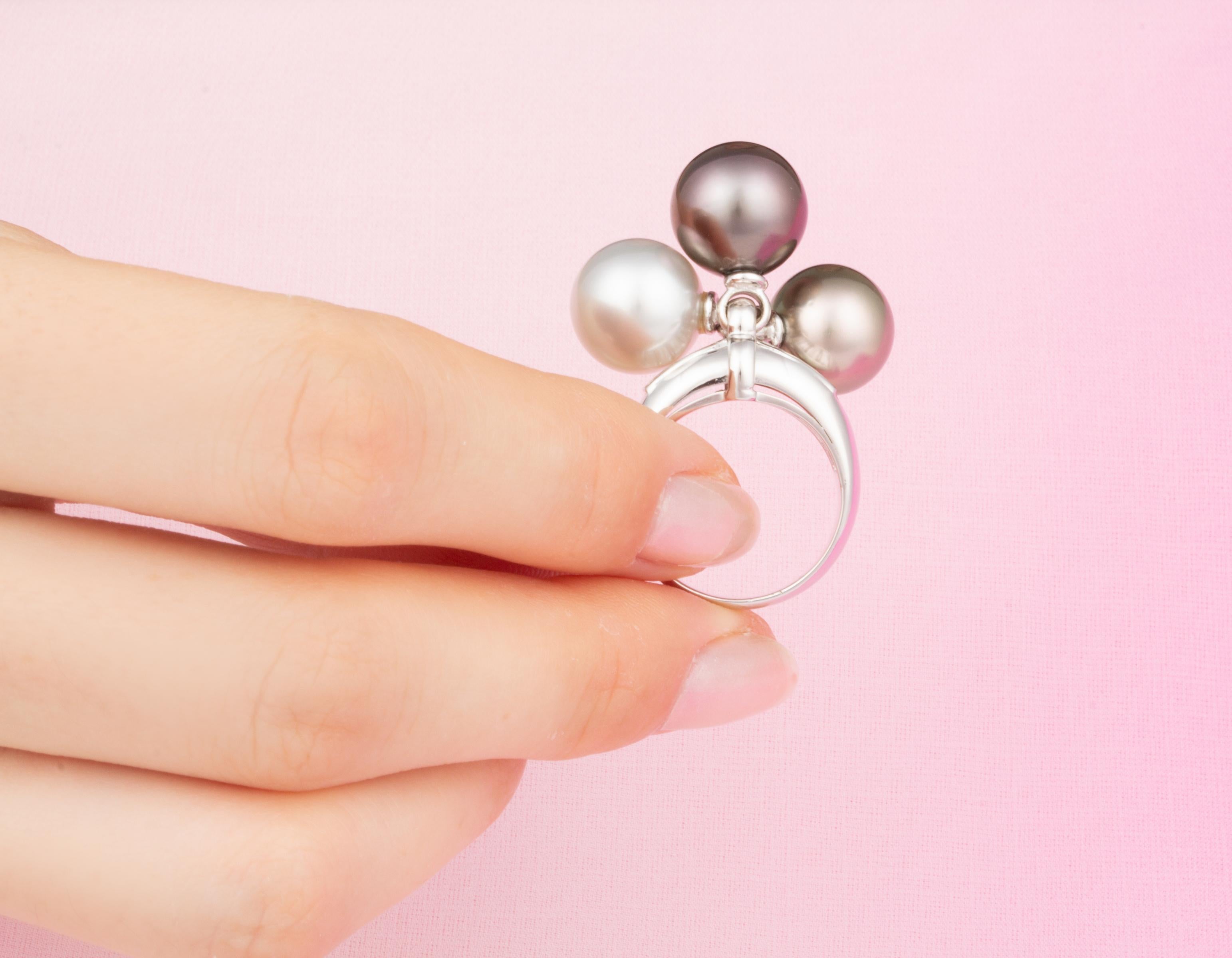 Ella Gafter Whimsical Pearl Diamond Ring For Sale 2