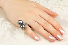 Black Tahitian Pearl and Diamond Ring White Gold Design by Ella Gafter