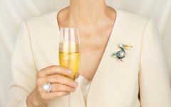Pelican Brooch Pin Diamonds and South Sea Pearl Design by Ella Gafter