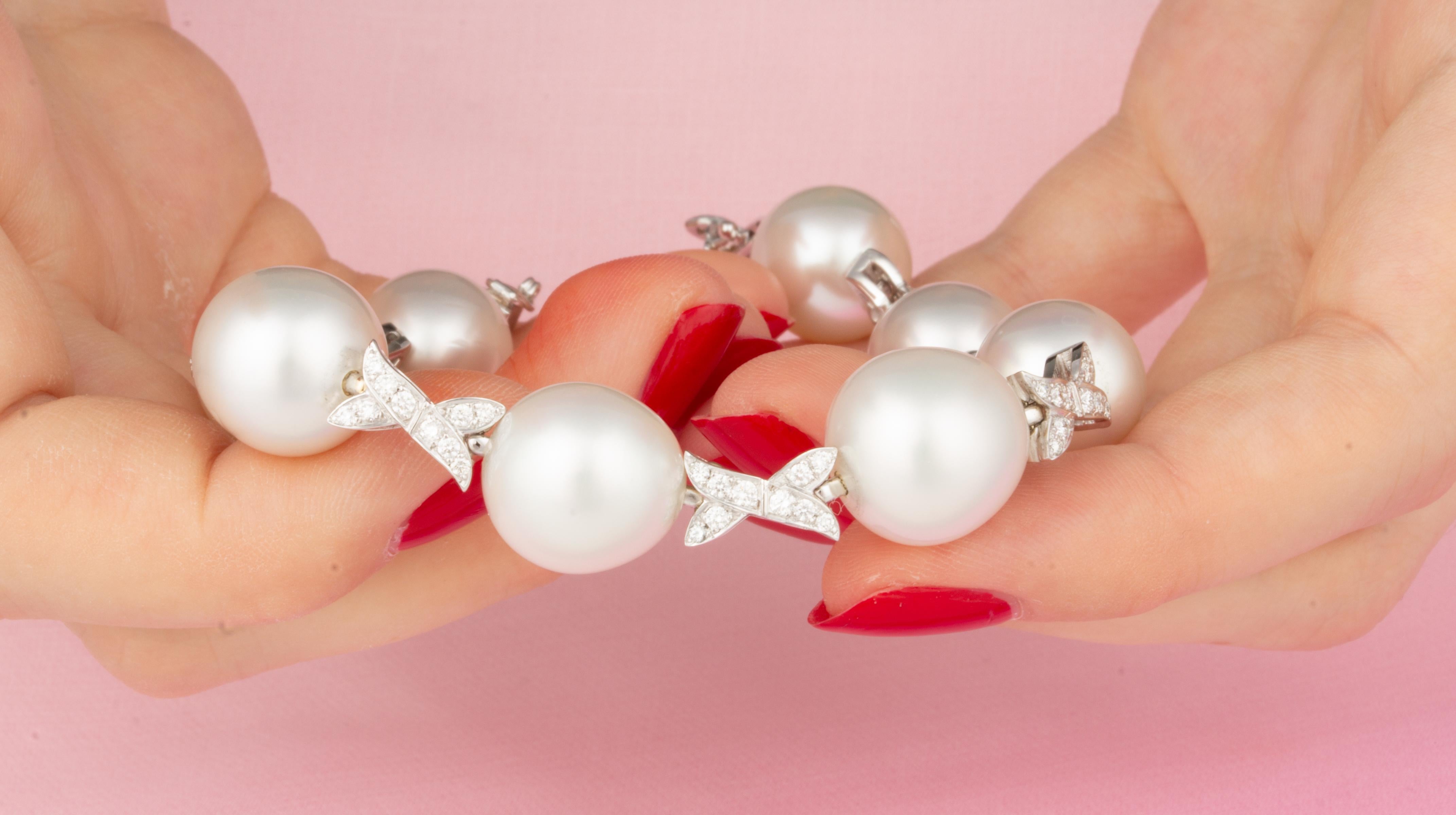 Ella Gafter White South Sea Pearl Diamond Bracelet For Sale 4