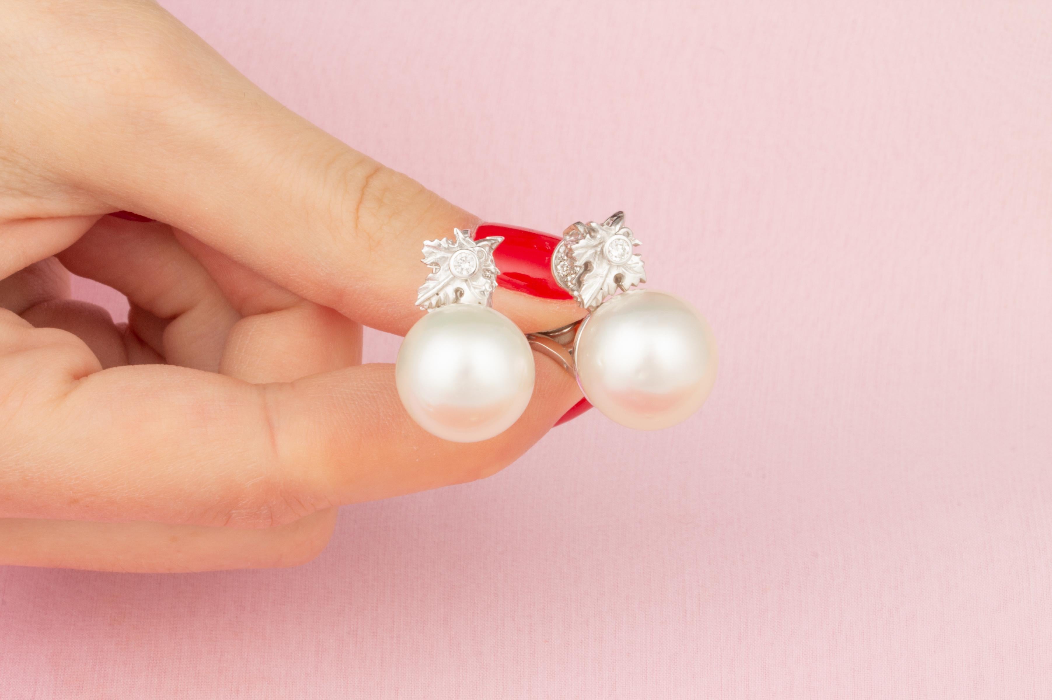 Taille brillant Ella Gafter Boucles d'oreilles à clip en perles des mers du Sud de 15 mm et diamants en vente