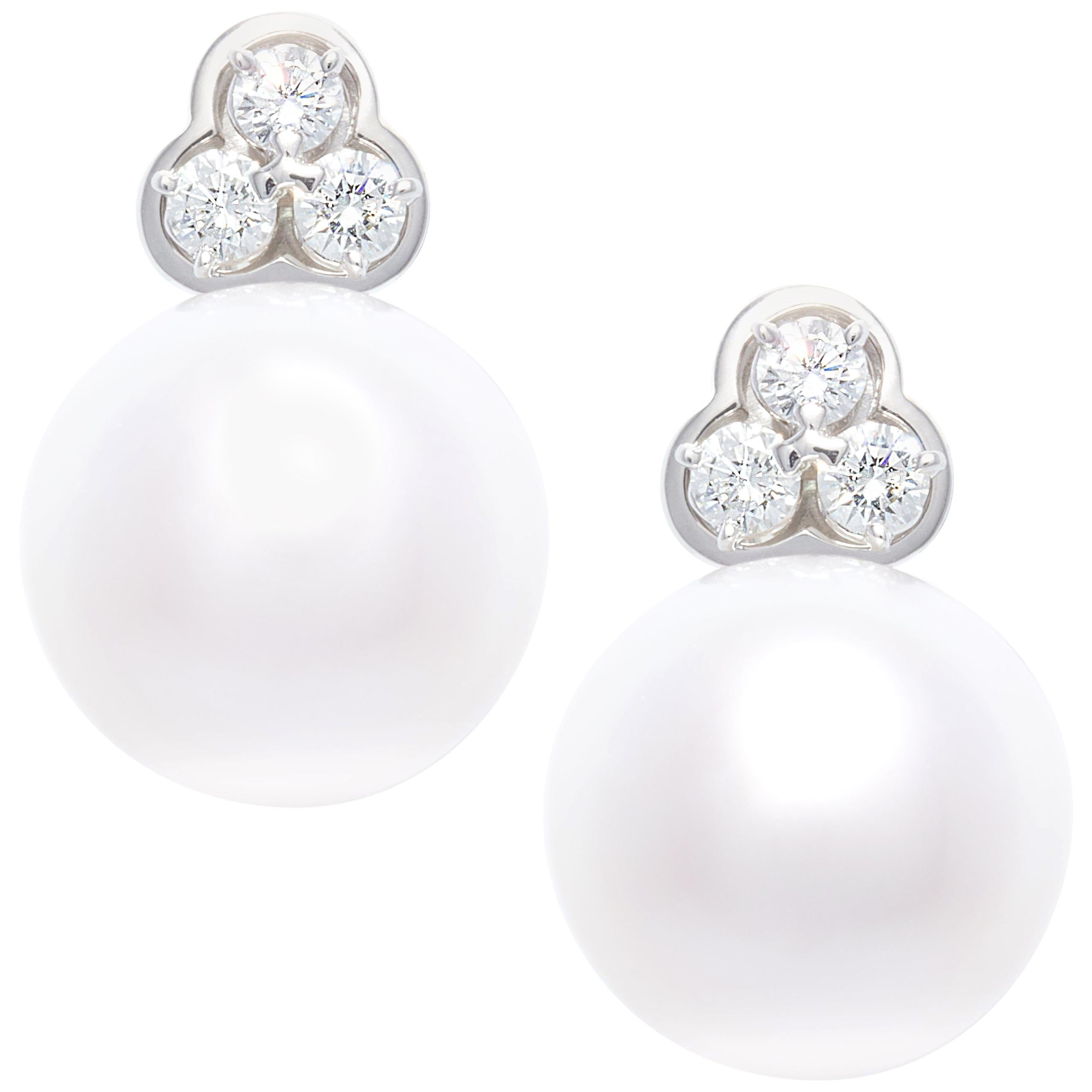 Ella Gafter 15.5mm South Sea Pearl Diamond Earrings For Sale