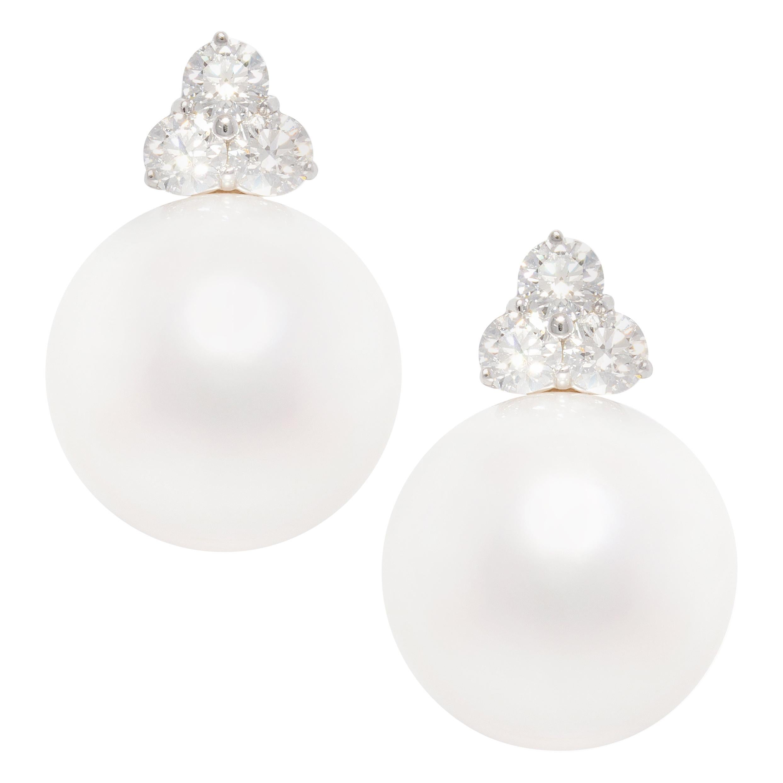 Ella Gafter White South Sea Pearl and Diamond Clip-On Earrings