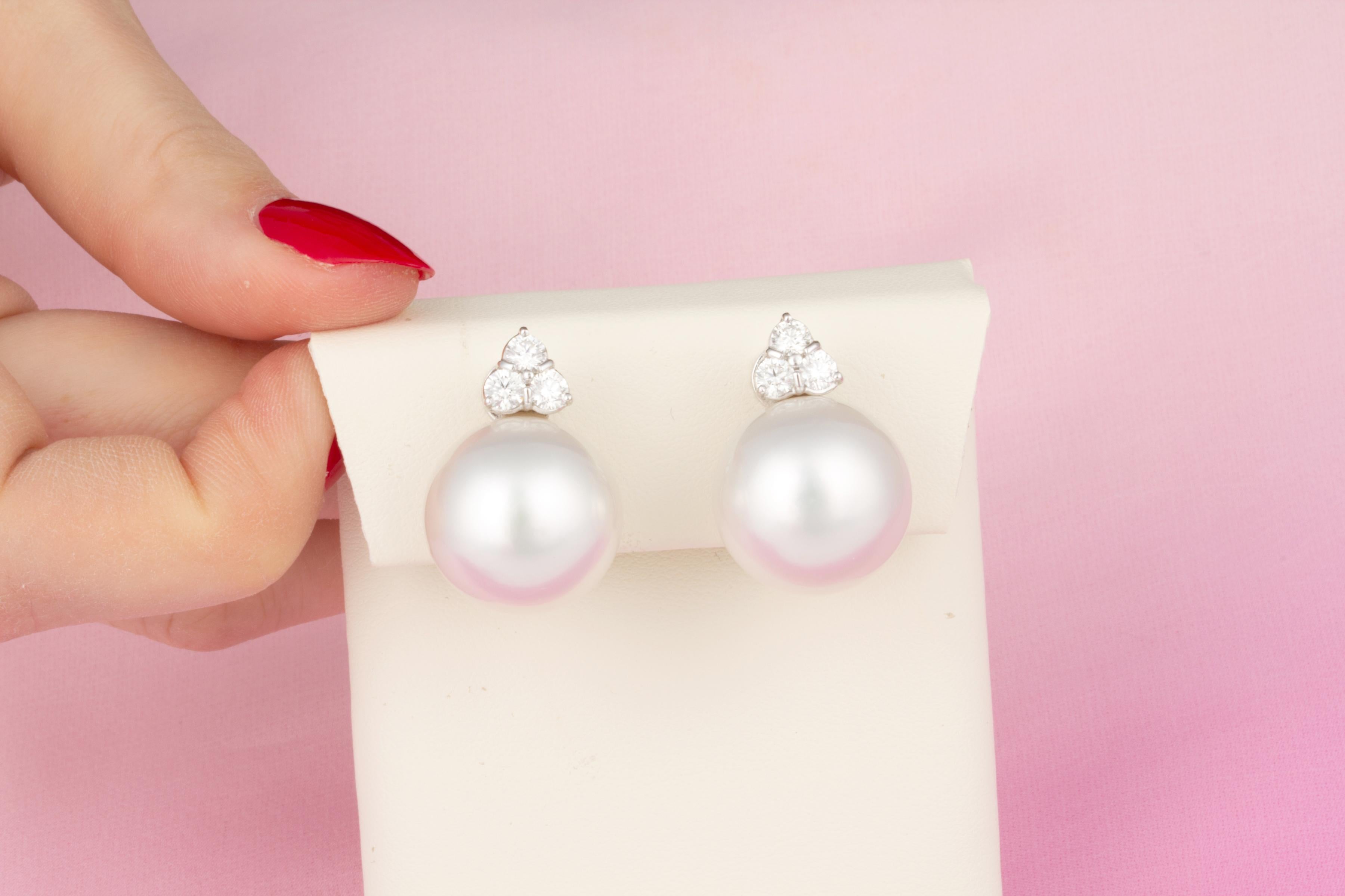 Contemporary Ella Gafter White South Sea Pearl and Diamond Clip-On Earrings 