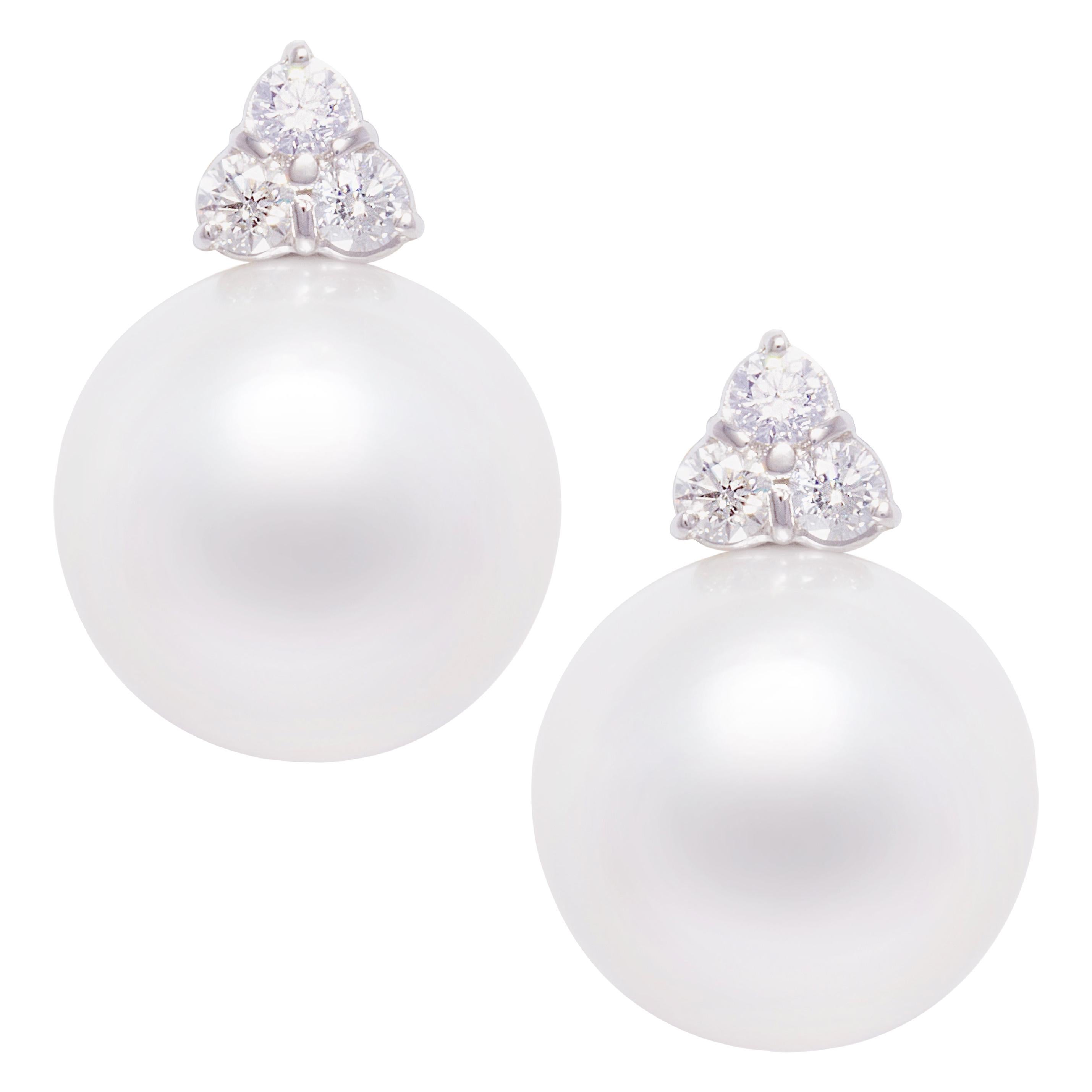 Ella Gafter White South Sea Pearl and Diamond Clip-On Earrings 
