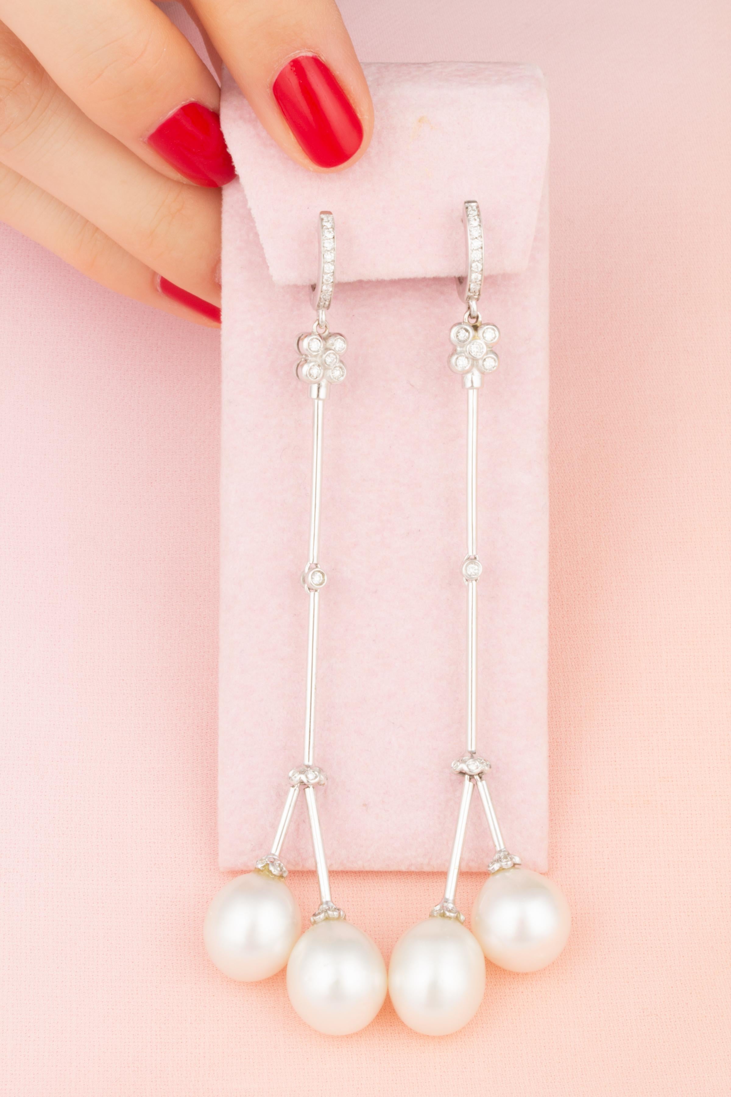 Artist Ella Gafter White South Sea Pearl and Diamond Drop Earrings For Sale