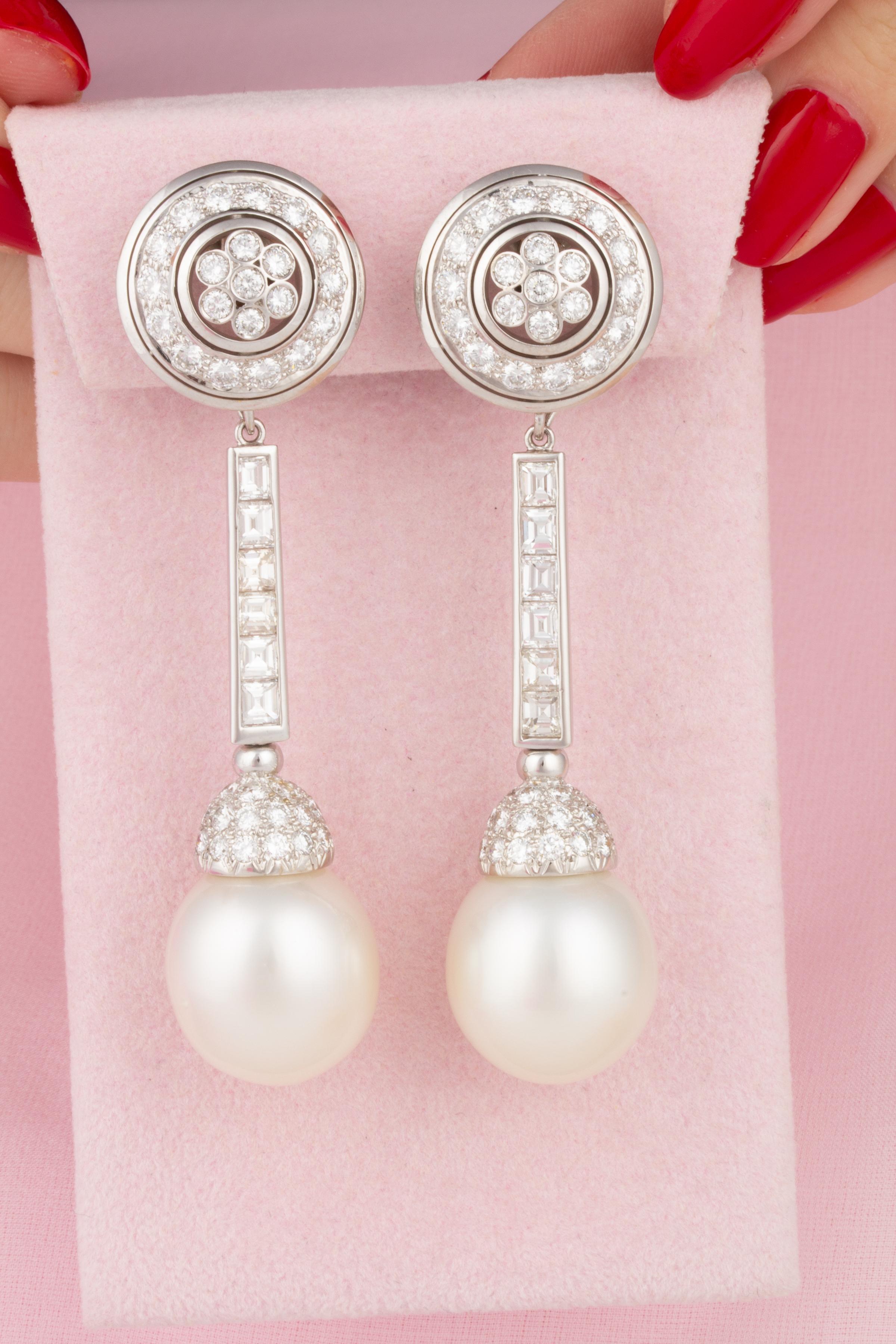 pearl and diamond drop earrings