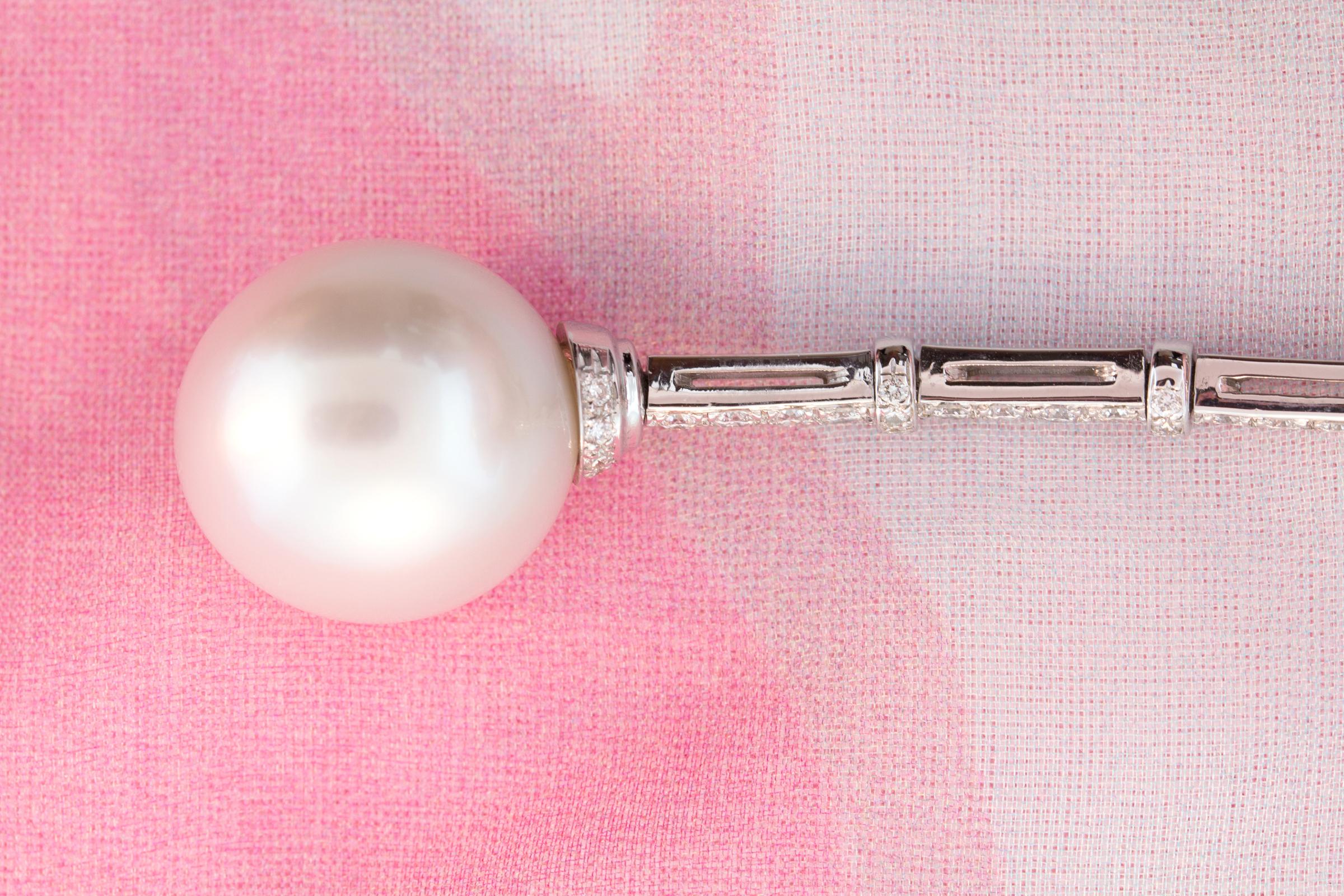 Women's Ella Gafter 18mm South Sea Pearl Diamond Drop Earrings For Sale