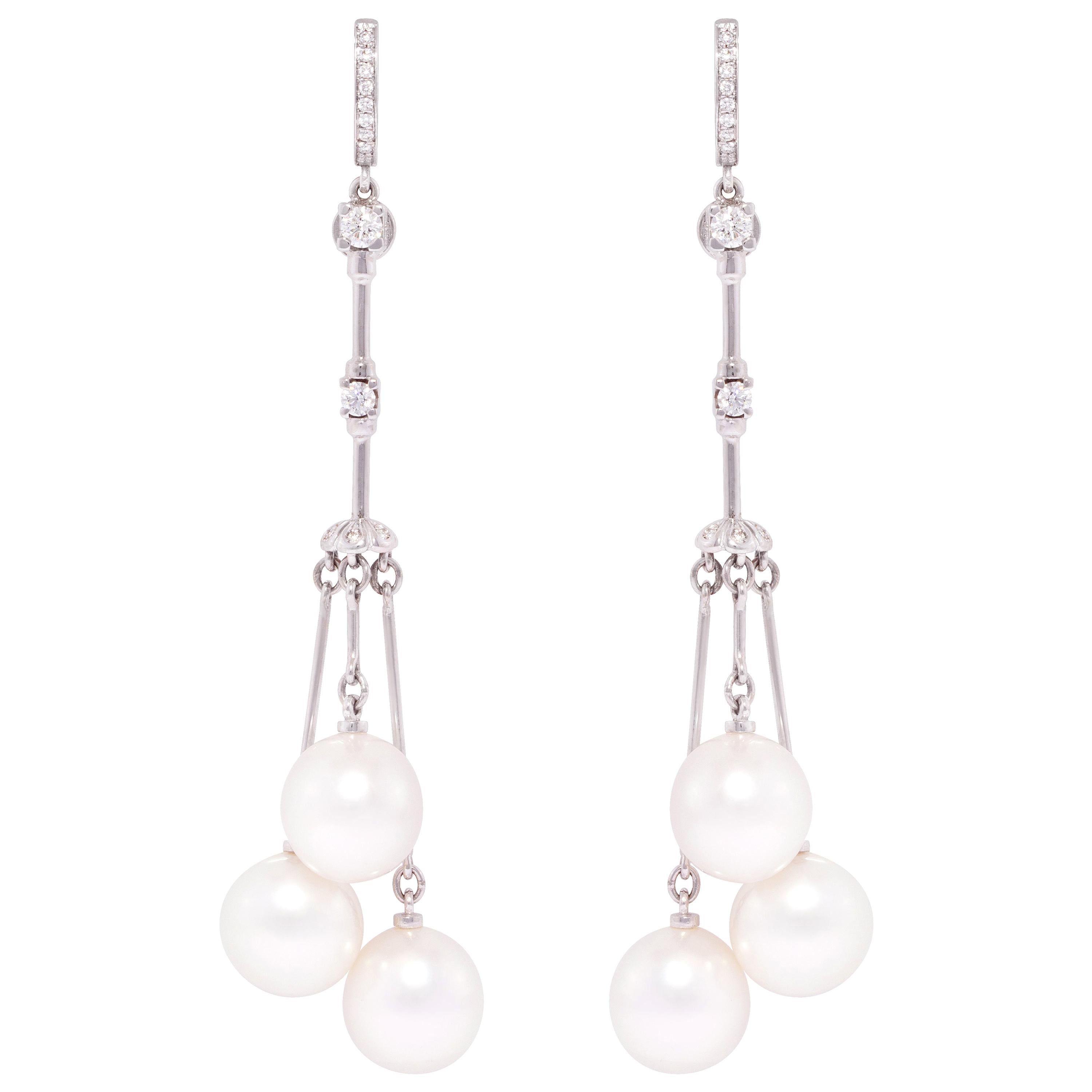 Ella Gafter South Sea Pearl Diamond Tassel Chandelier Earrings For Sale