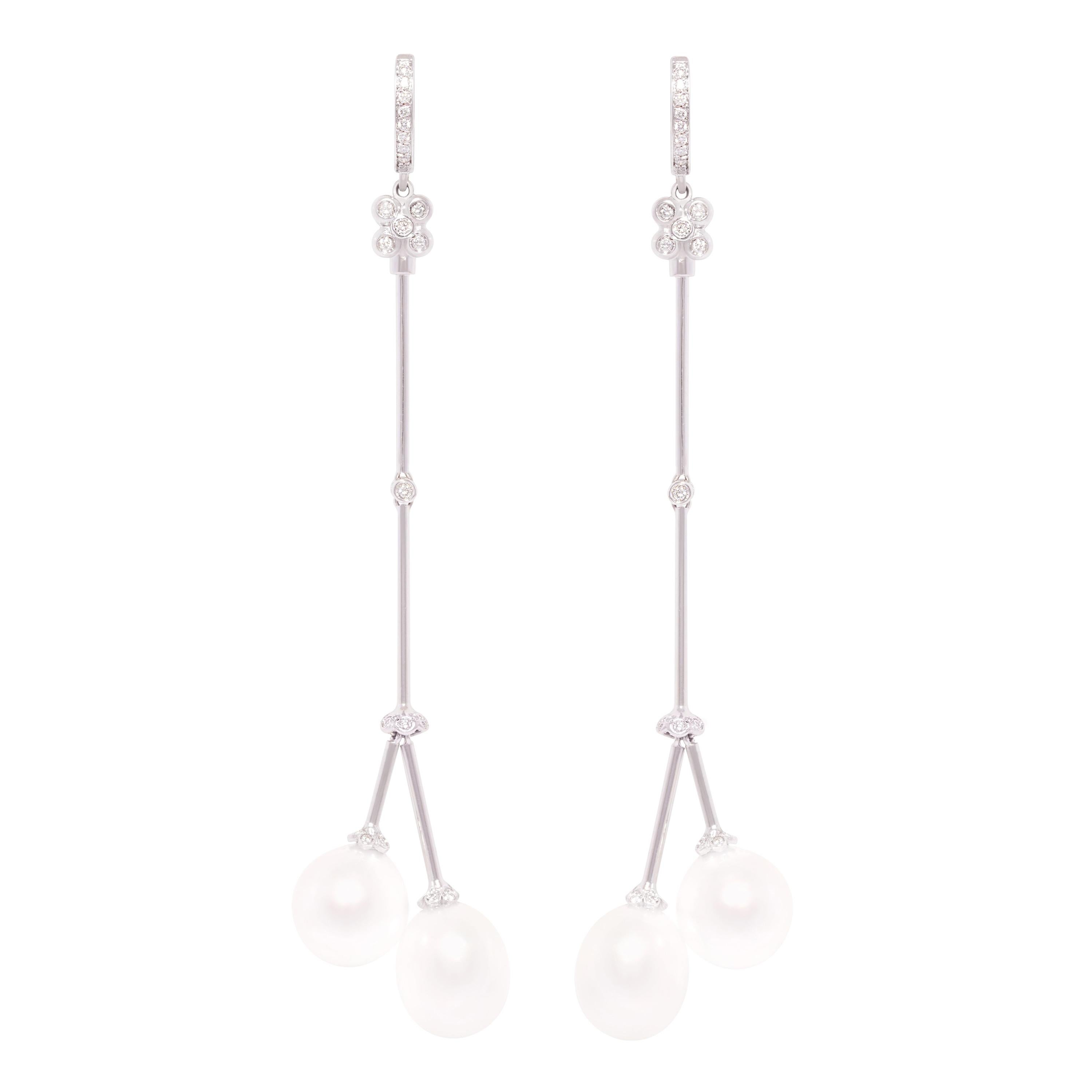 Ella Gafter White South Sea Pearl and Diamond Drop Earrings For Sale