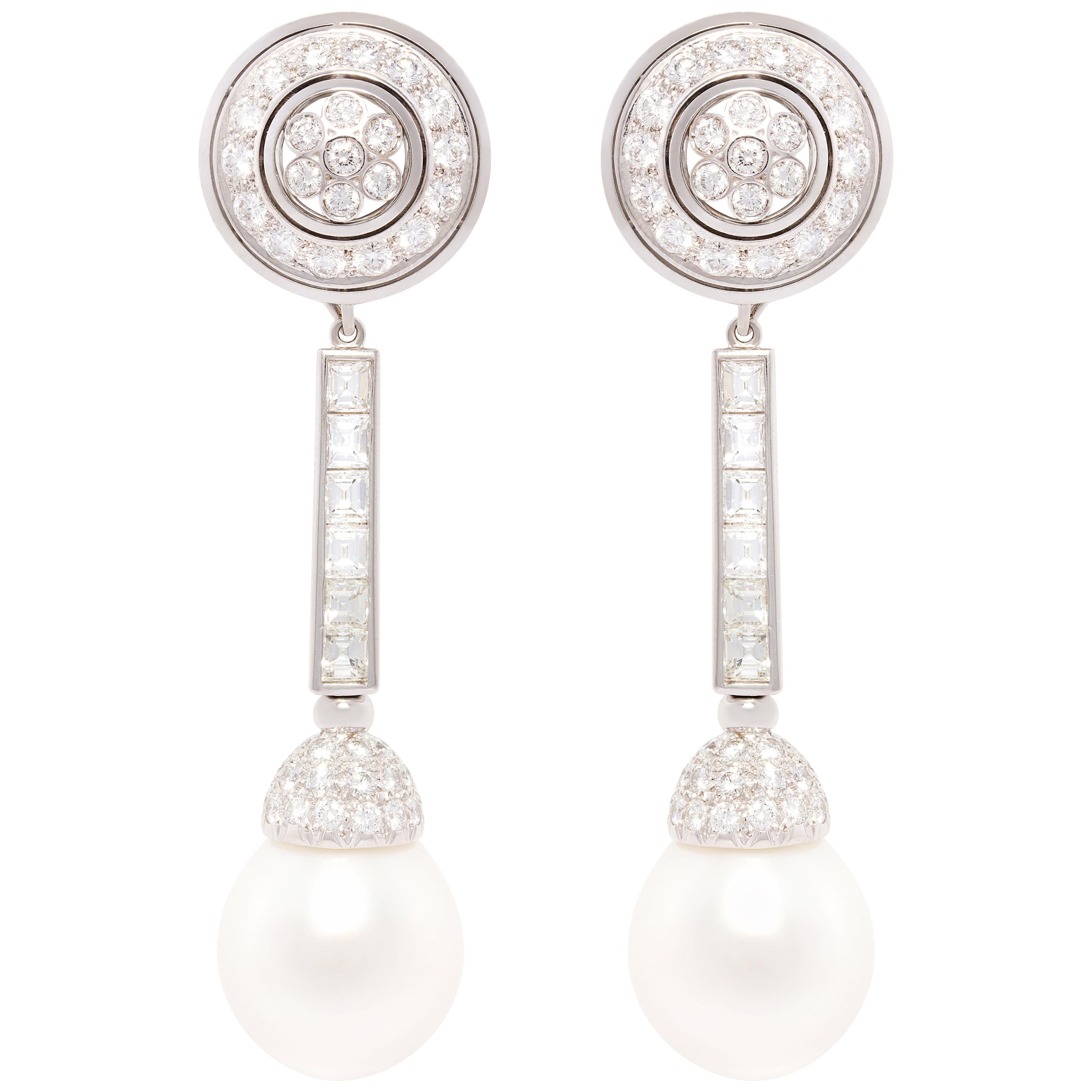 Ella Gafter 18.5mm South Sea Pearl Diamond Drop Earrings For Sale
