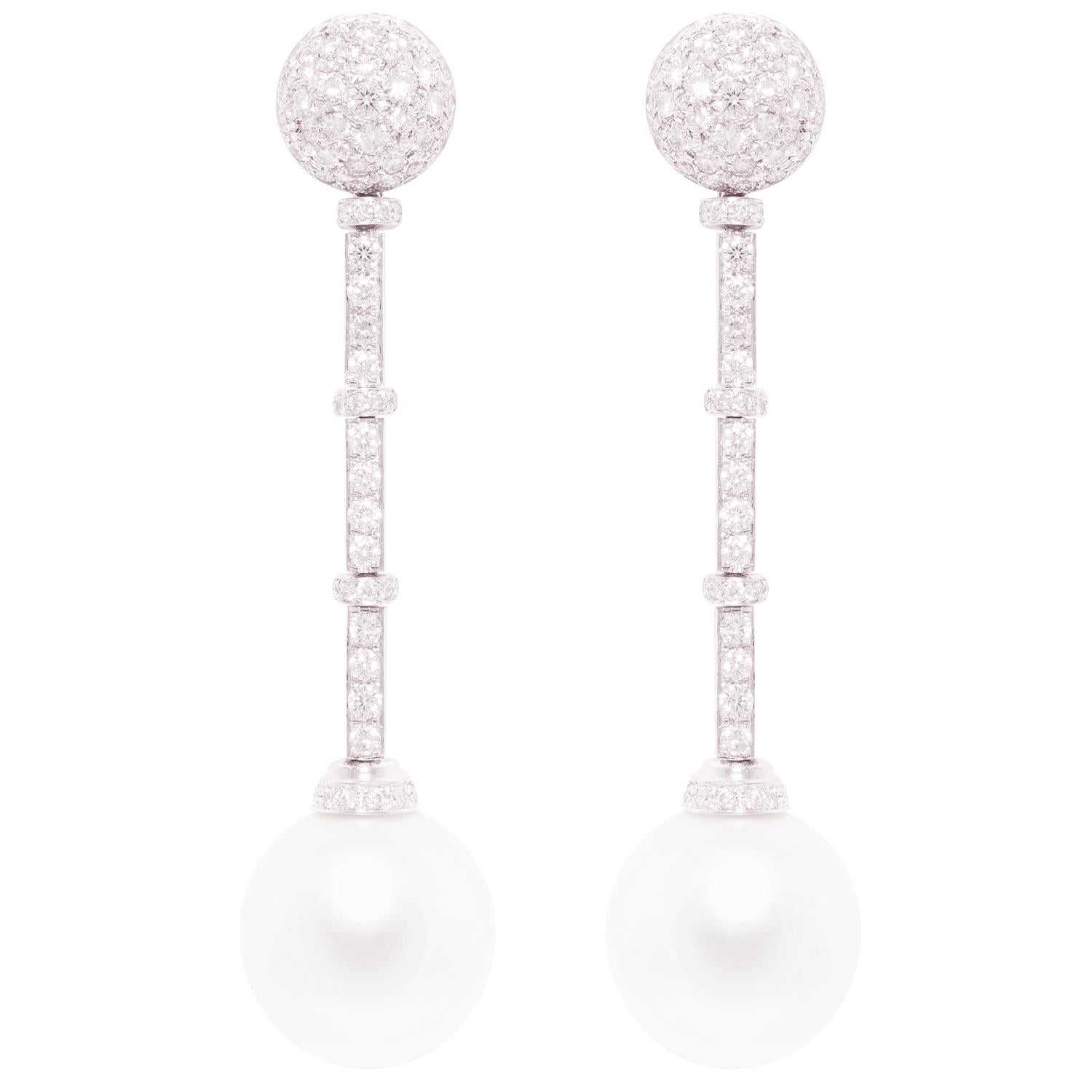 South Sea Pearl 18mm Diamond Drop Earrings Design by Ella Gafter