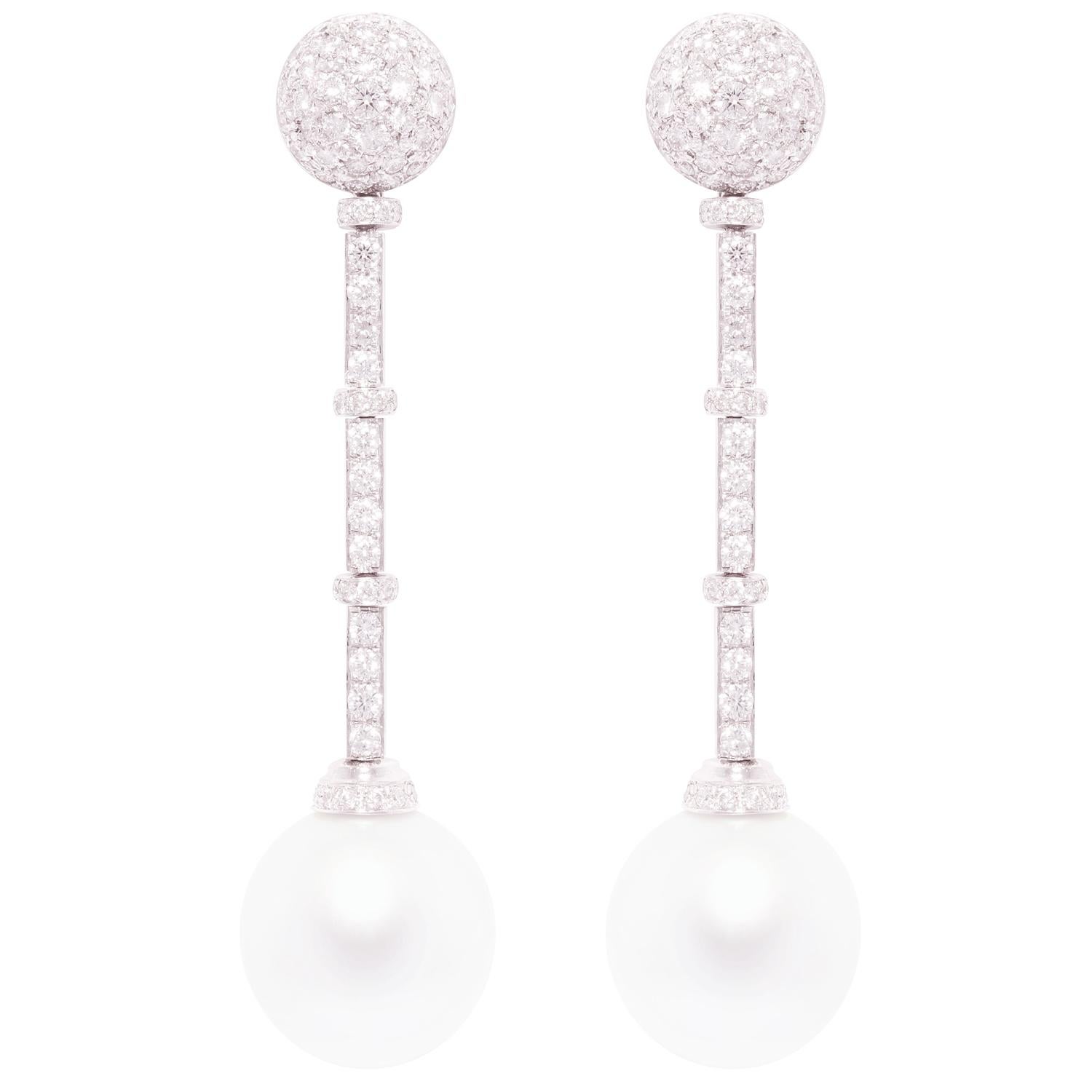 Ella Gafter 18mm South Sea Pearl Diamond Drop Earrings