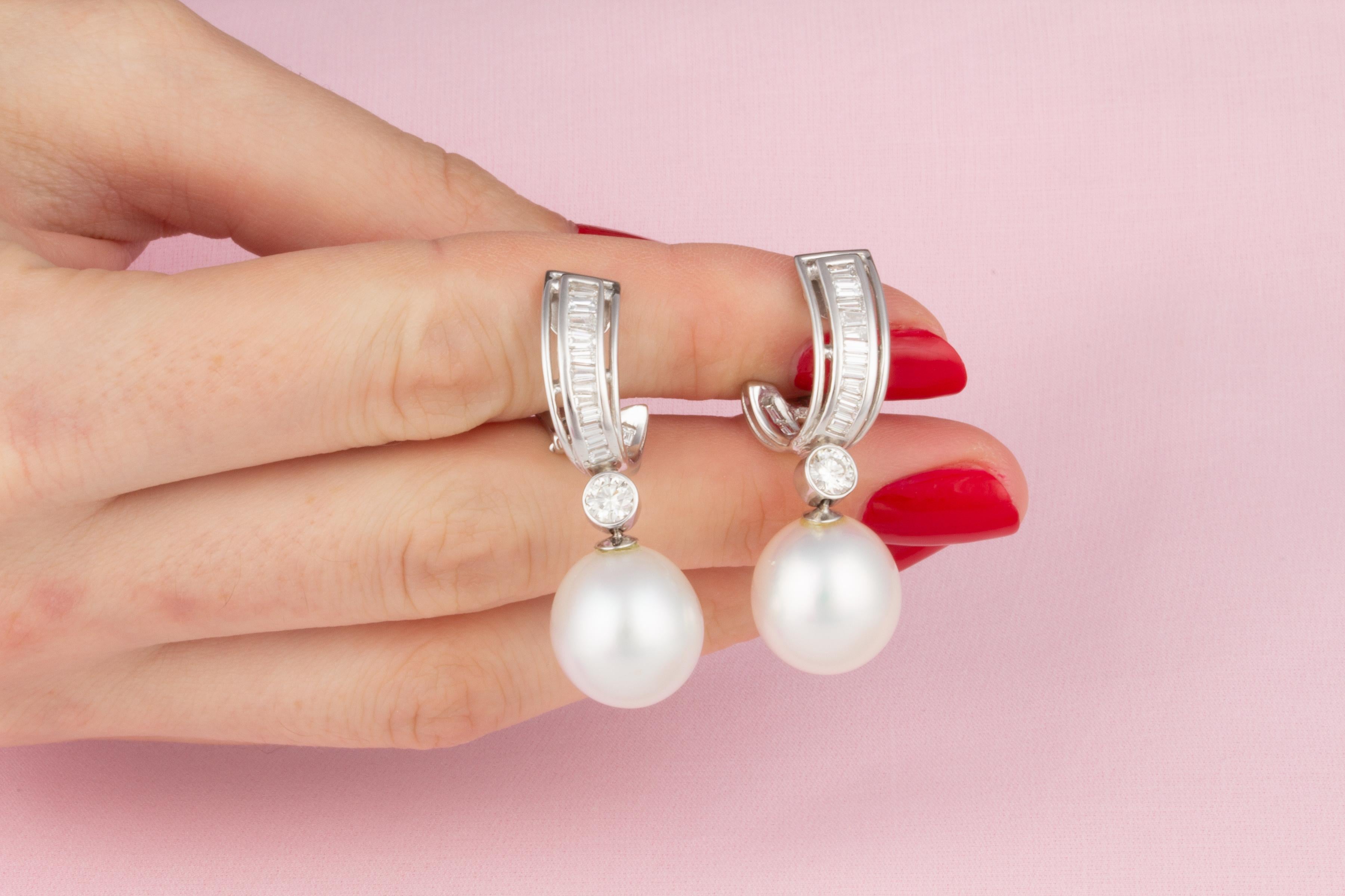 Ella Gafter White South Sea Pearl and Diamond Drop Earrings White Gold In New Condition In New York, NY