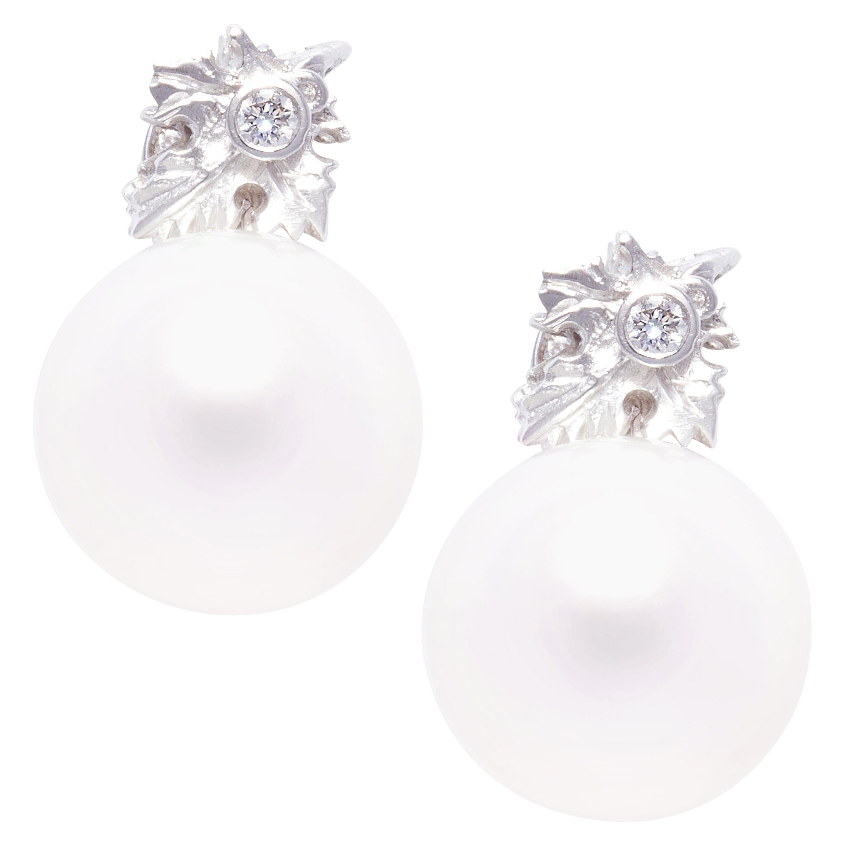 South Sea Pearl 15mm Clip-On Earrings Design by Ella Gafter For Sale